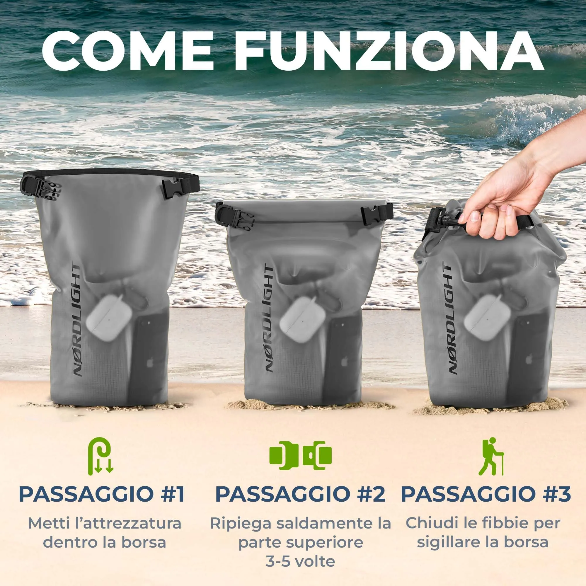 Nordlight Dry Bag Sacca Impermeabile 10L - Antracite Smerigliato - immagine 7