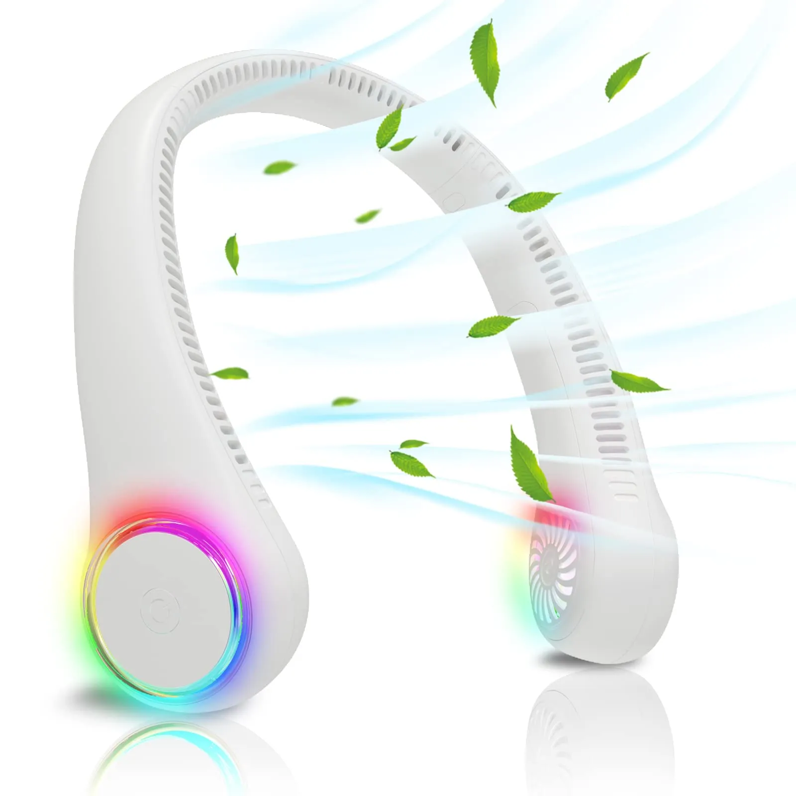 ITSHINY Ventilatore da Collo Portatile Senza Pale, Batteria 4000 mAh, 3 velocità e Luci LED - immagine 1