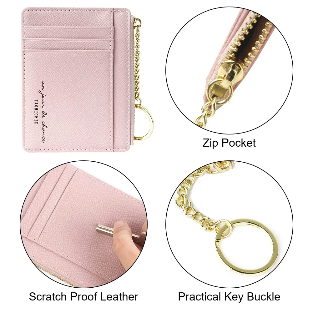 URAQT Portafoglio Slim in Pelle per Uomo e Donna, Porta Carte di Credito e Contanti con Cerniera (Rosa) - immagine 3