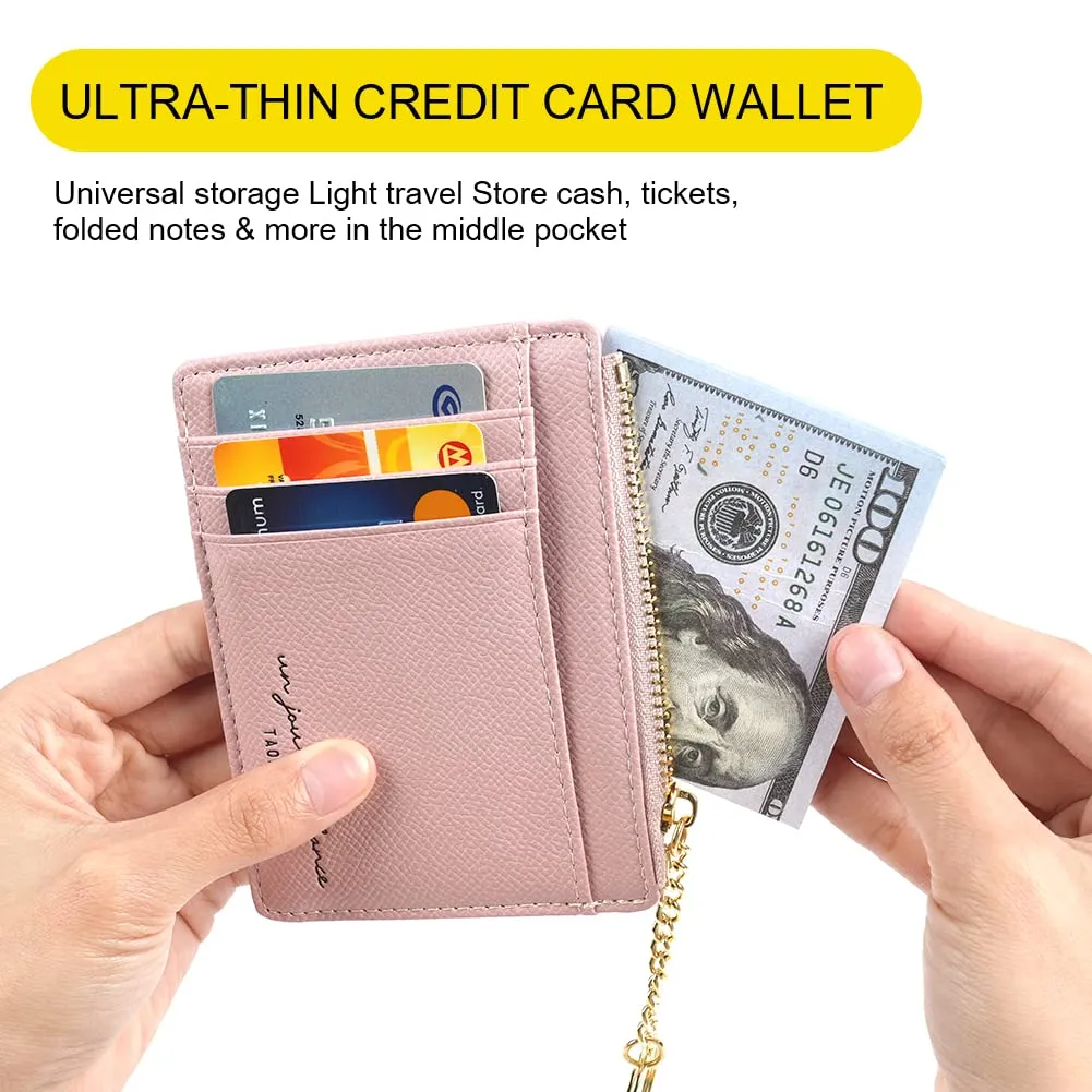 URAQT Portafoglio Slim in Pelle per Uomo e Donna, Porta Carte di Credito e Contanti con Cerniera (Rosa) - immagine 5