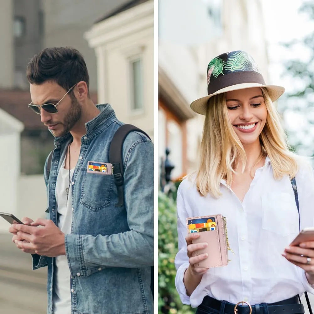 URAQT Portafoglio Slim in Pelle per Uomo e Donna, Porta Carte di Credito e Contanti con Cerniera (Rosa) - immagine 7