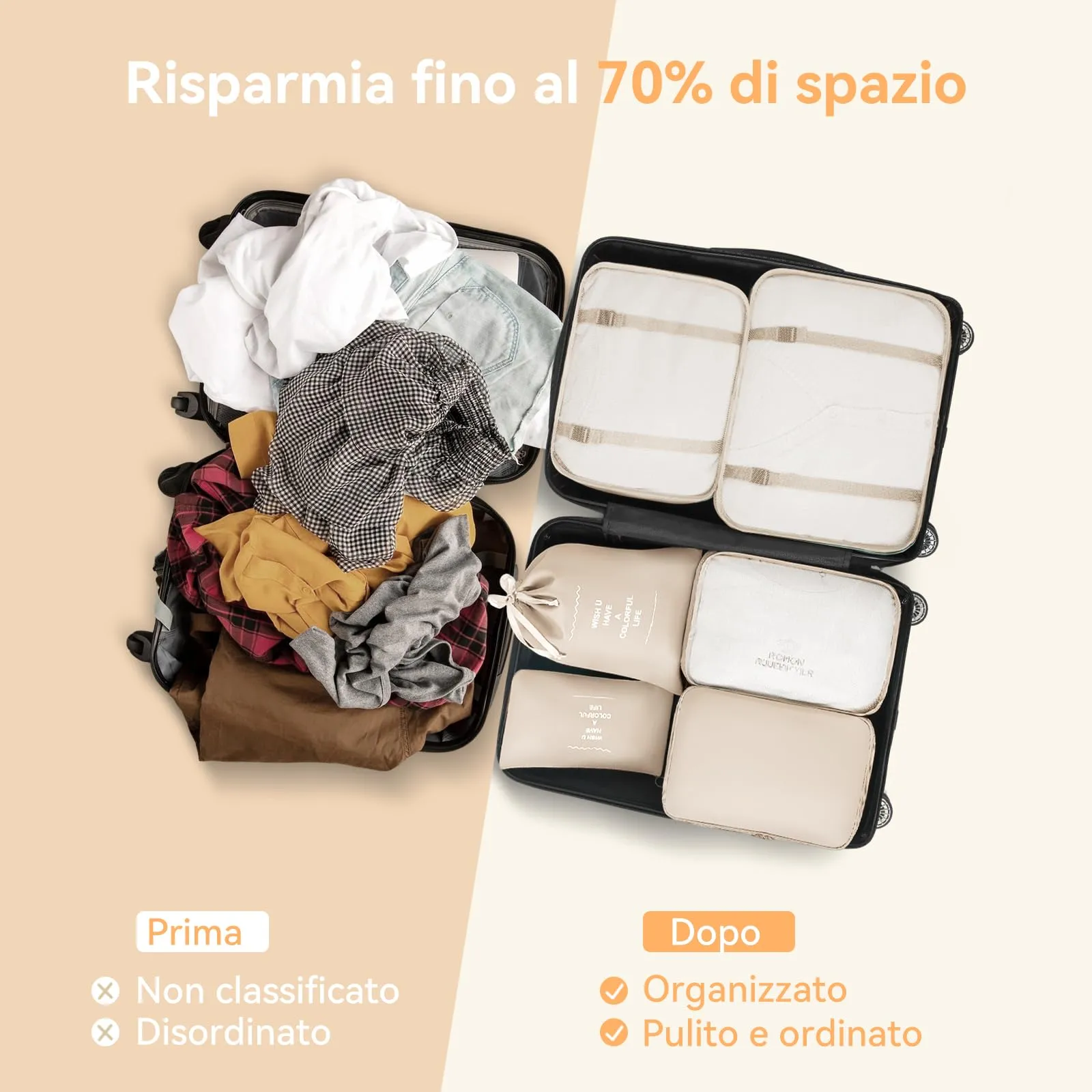 Chijoo Set Organizer per Valigia 12 Pezzi, Beige - immagine 6