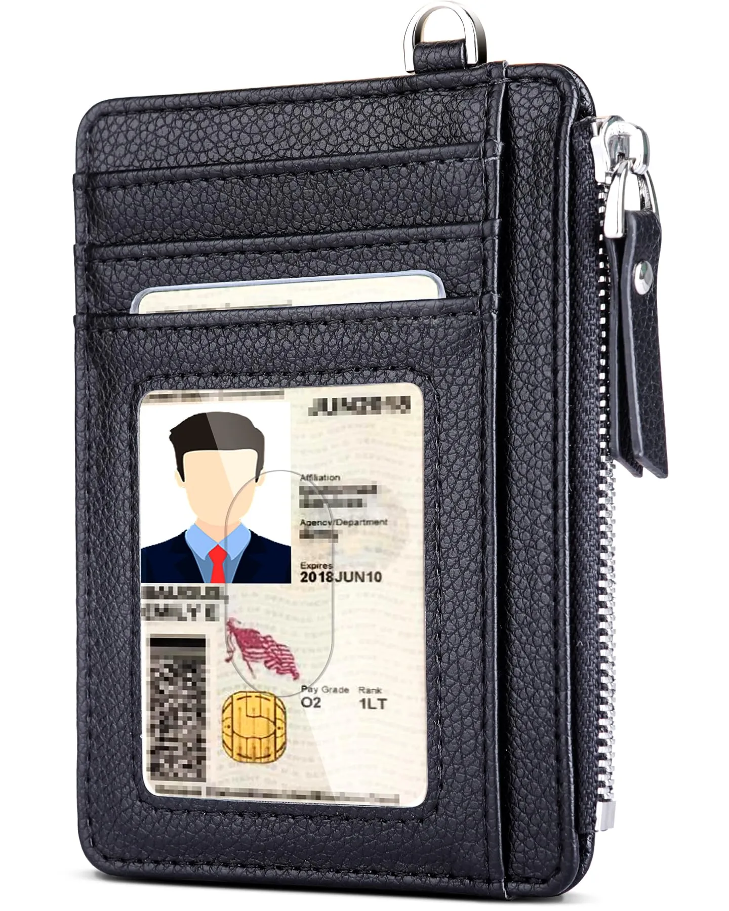 Teskyer Porta Carte Uomo Slim Minimalista con Blocco RFID, Finestra Identificativa e Cerniera, Nero - immagine 1