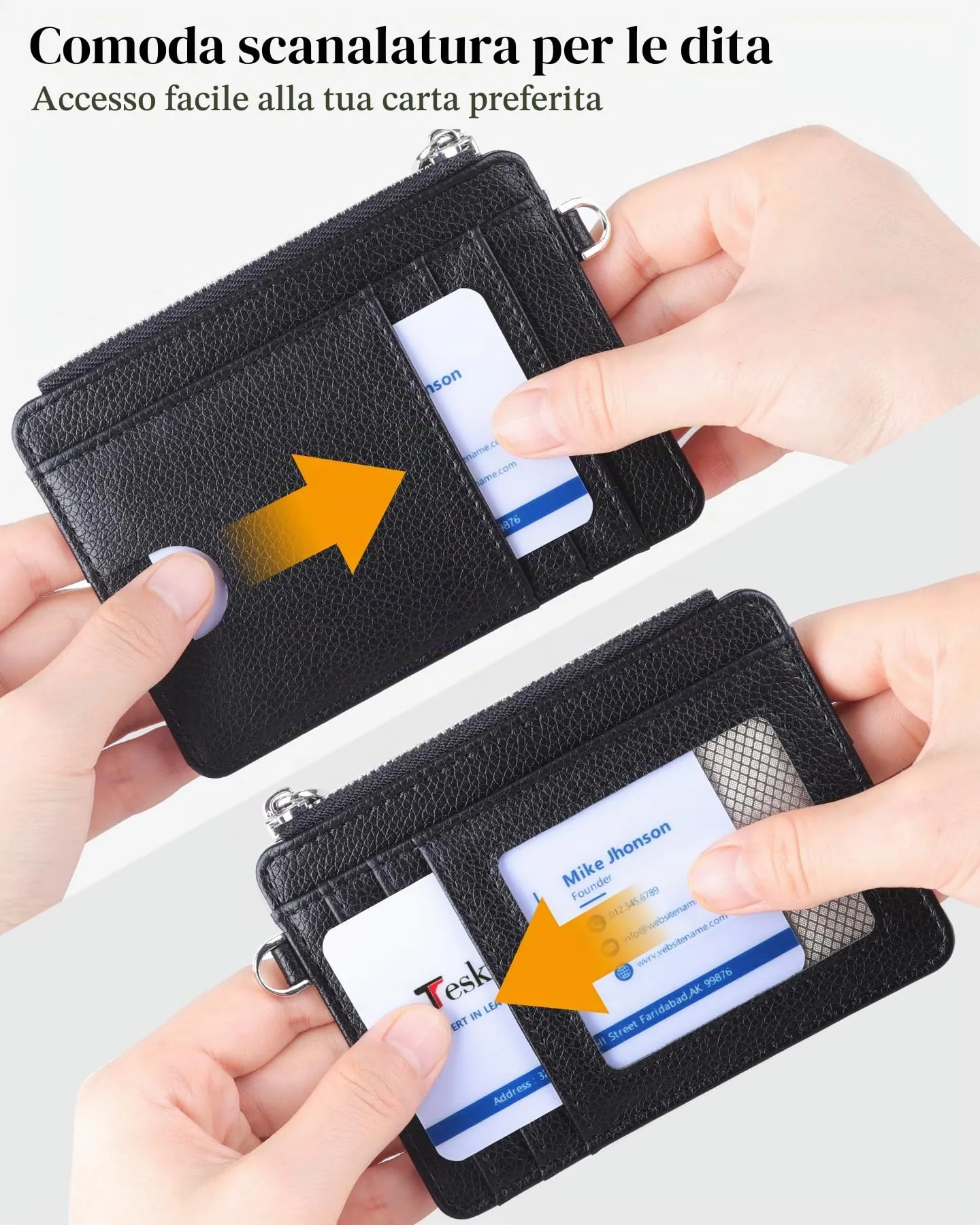Teskyer Porta Carte Uomo Slim Minimalista con Blocco RFID, Finestra Identificativa e Cerniera, Nero - immagine 3