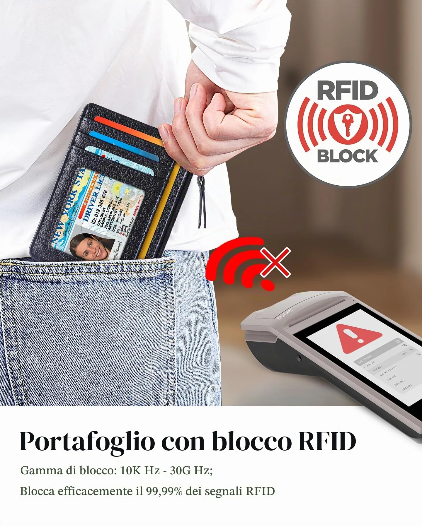 Teskyer Porta Carte Uomo Slim Minimalista con Blocco RFID, Finestra Identificativa e Cerniera, Nero - immagine 6