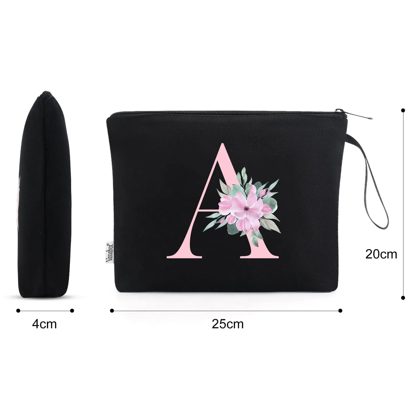Vavabox Beauty Case con Iniziali Personalizzate (A, 01-Nero) - immagine 2