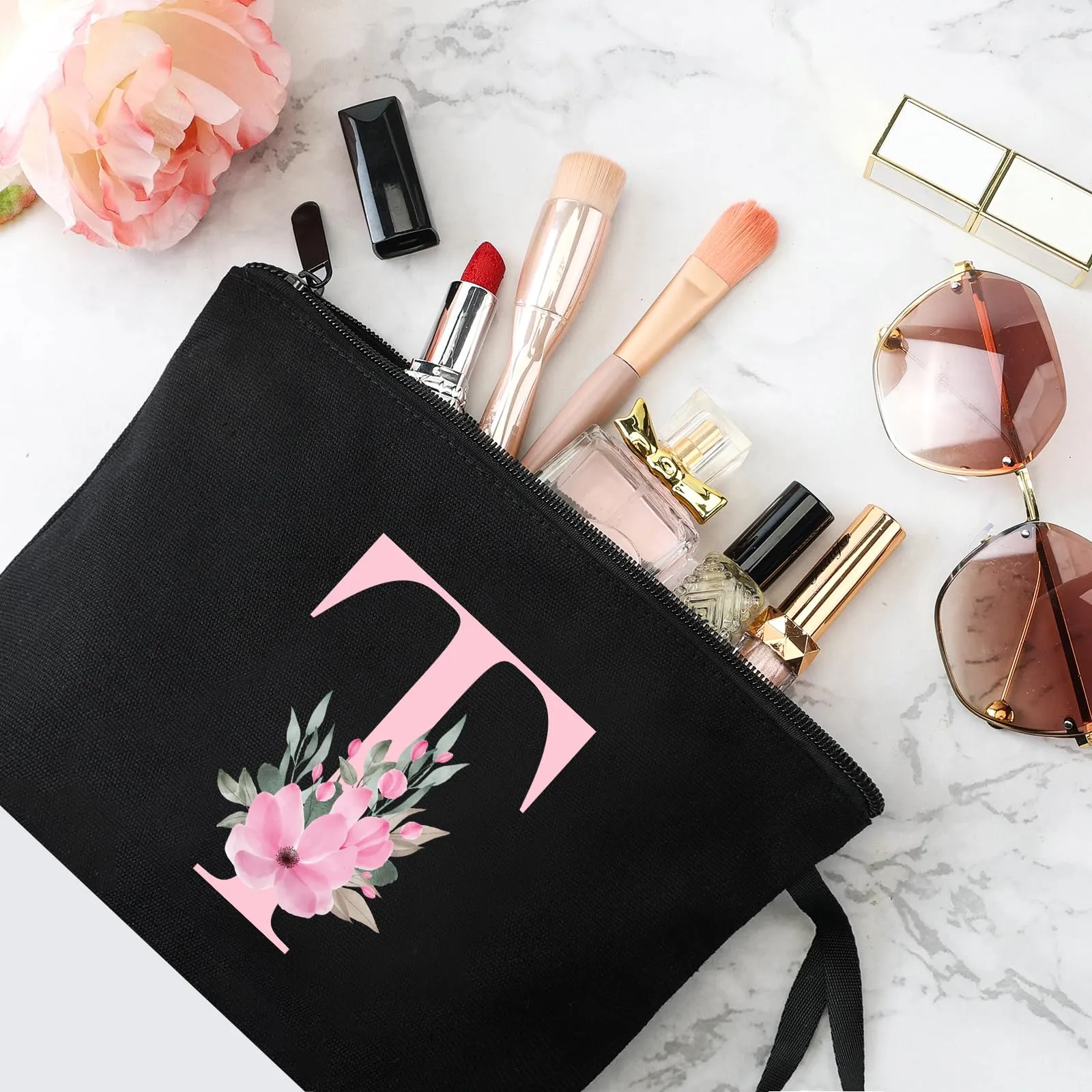 Vavabox Beauty Case con Iniziale Personalizzata T, Nero - immagine 3