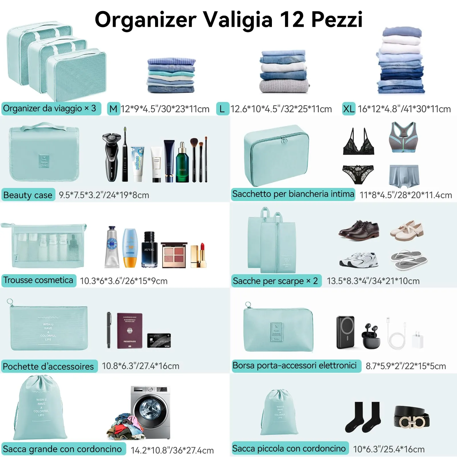 Chijoo Set Organizer Valigia 12 Pezzi, Blu - immagine 2