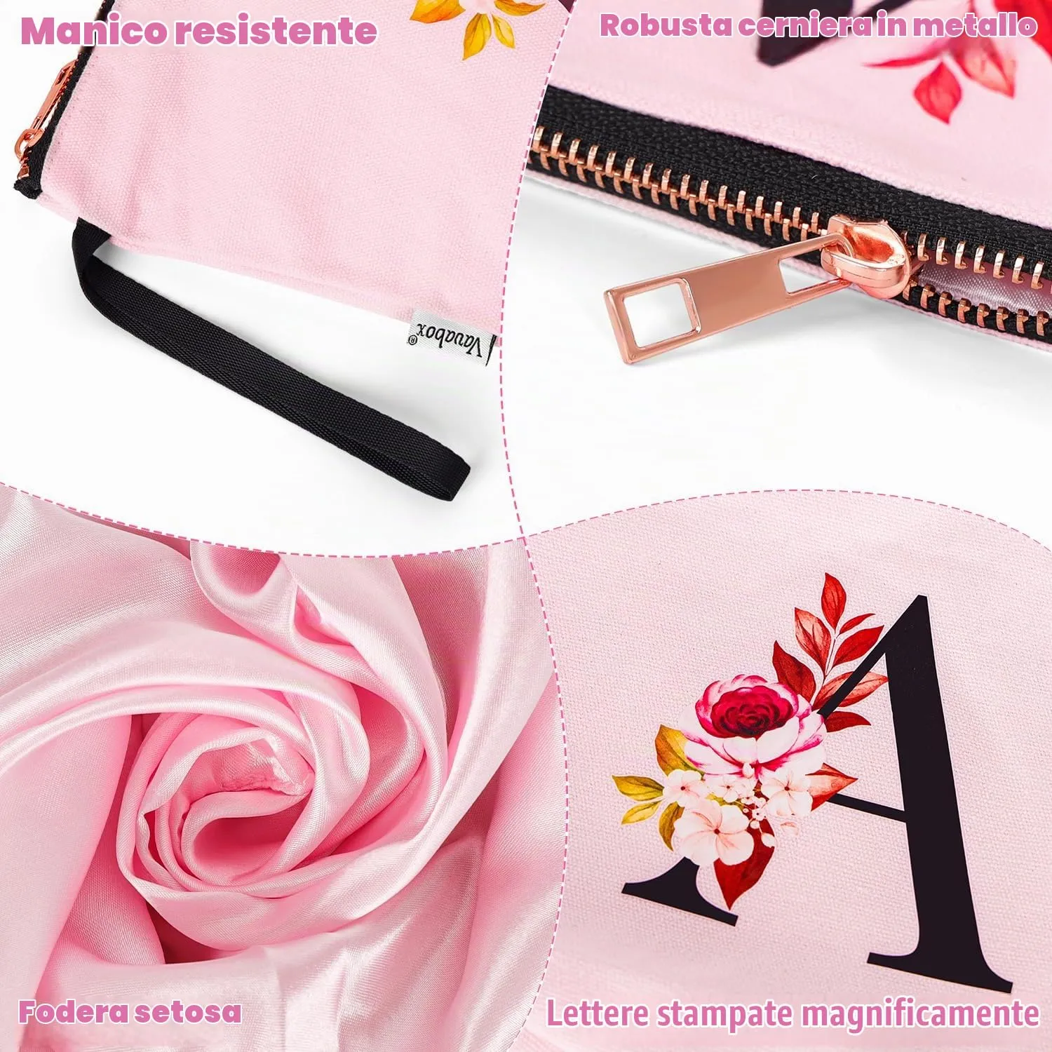 Vavabox Beauty Case con Iniziali Personalizzate (E, Rosa) - immagine 3