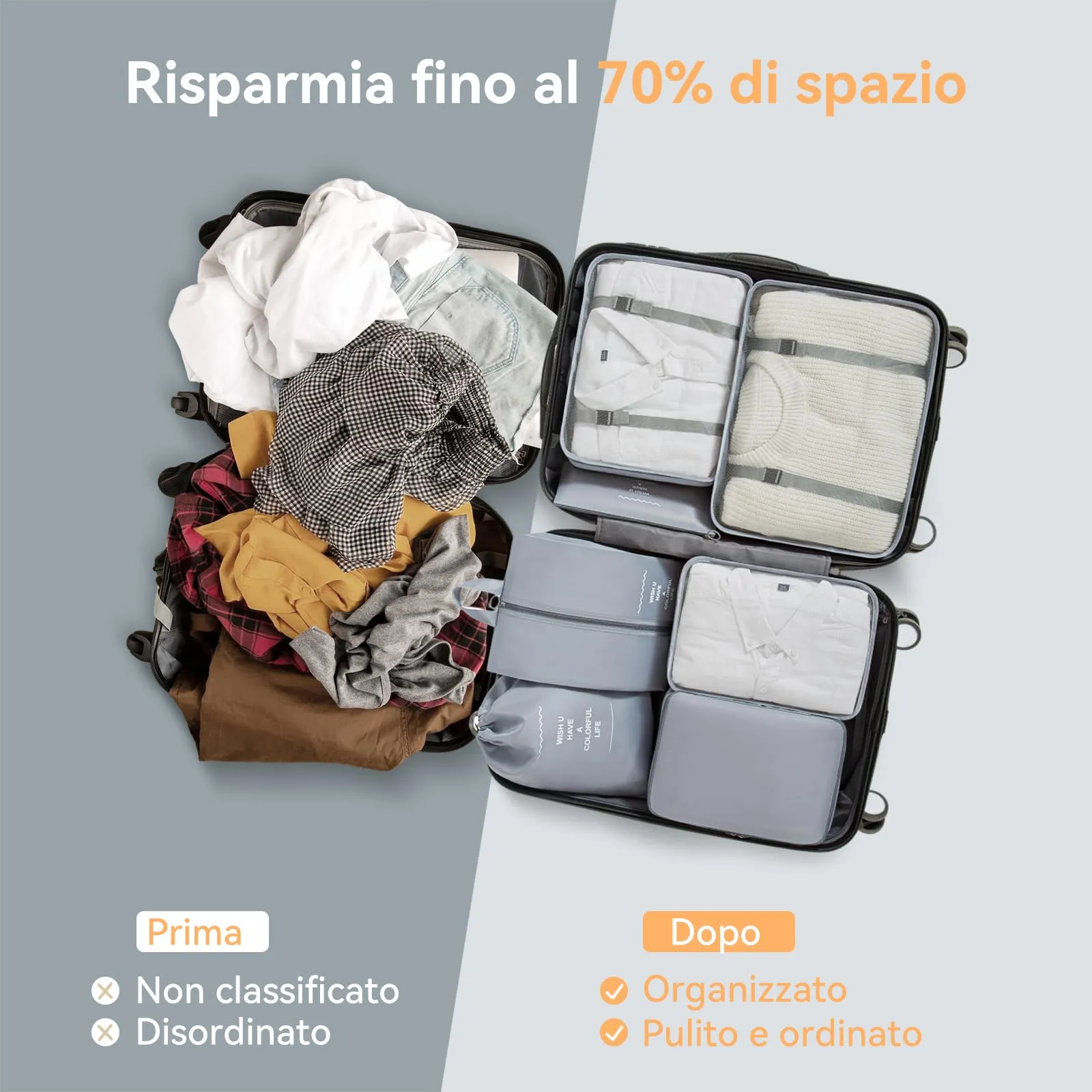 Chijoo Organizer Valigia 12 Pezzi, Grigio - immagine 5