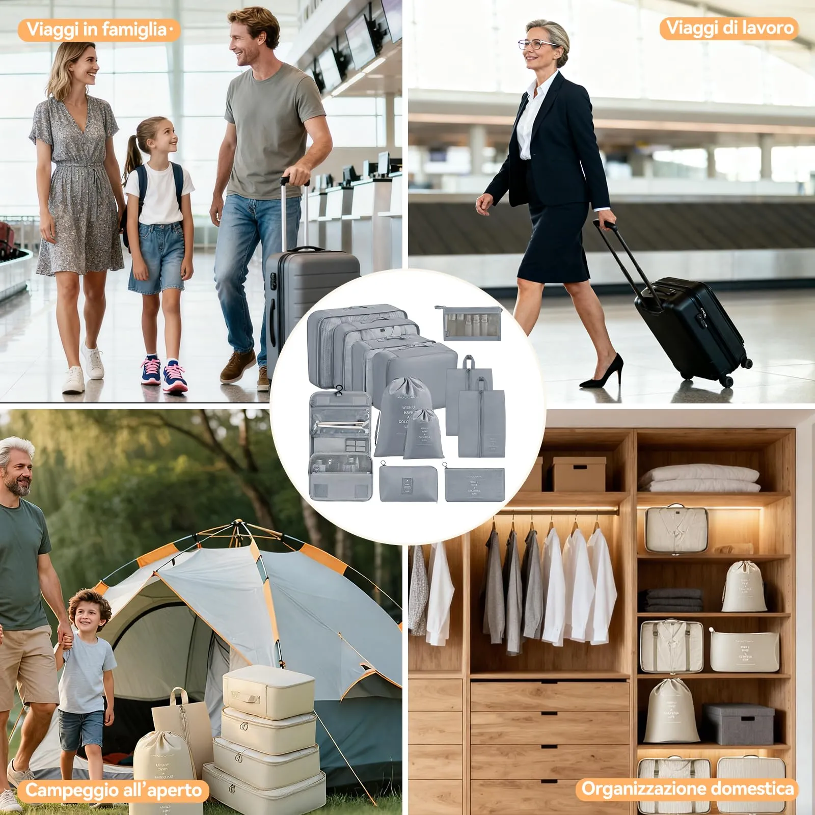 Chijoo Organizer Valigia 12 Pezzi, Grigio - immagine 7