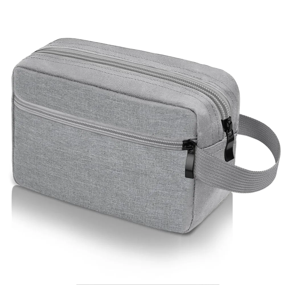 Aucuu Borsa da Toilette Impermeabile per Uomo e Donna, Beauty Case da Viaggio in Tessuto Oxford con Ampia Apertura e Maniglia, Grigio - immagine 1