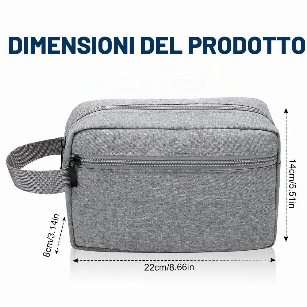 Aucuu Borsa da Toilette Impermeabile per Uomo e Donna, Beauty Case da Viaggio in Tessuto Oxford con Ampia Apertura e Maniglia, Grigio - immagine 2