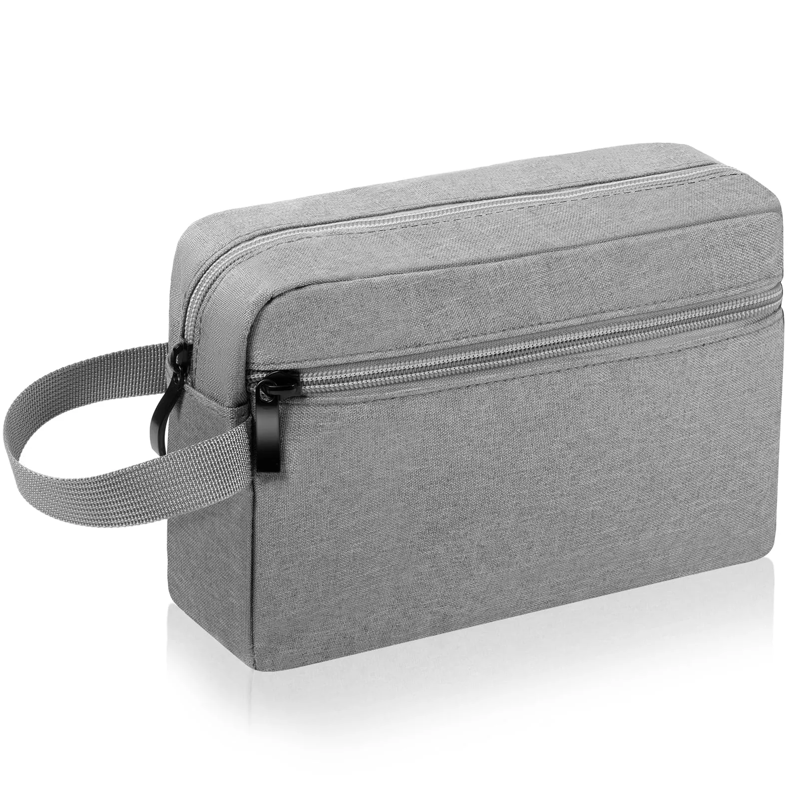 Aucuu Borsa da Toilette Impermeabile per Uomo e Donna, Beauty Case da Viaggio in Tessuto Oxford con Ampia Apertura e Maniglia, Grigio - immagine 9