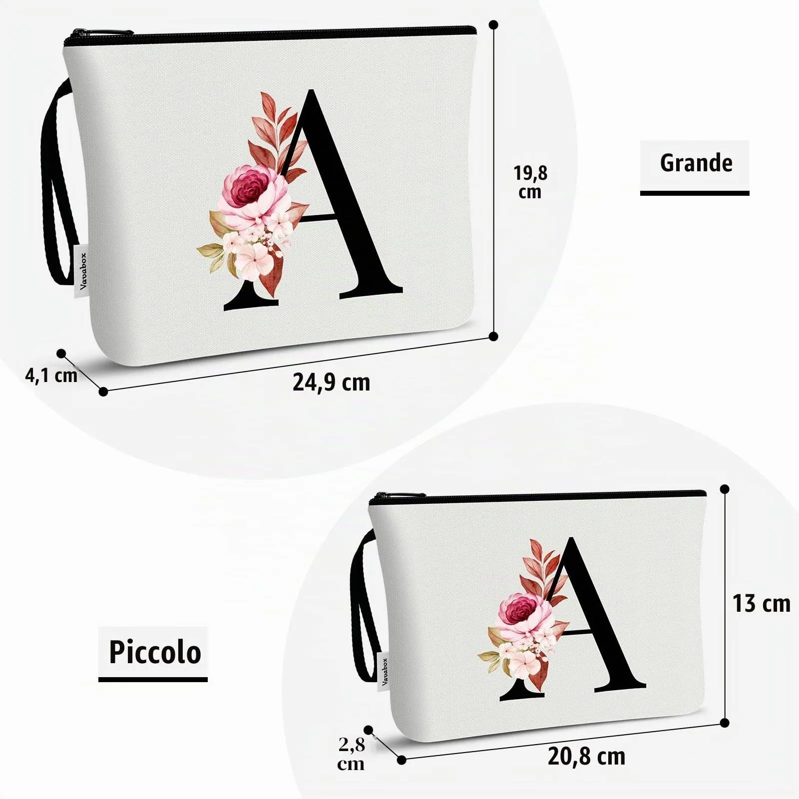 Vavabox Beauty Case con Iniziali Personalizzate (D, 02-Bianco 2 Pezzi) - immagine 5