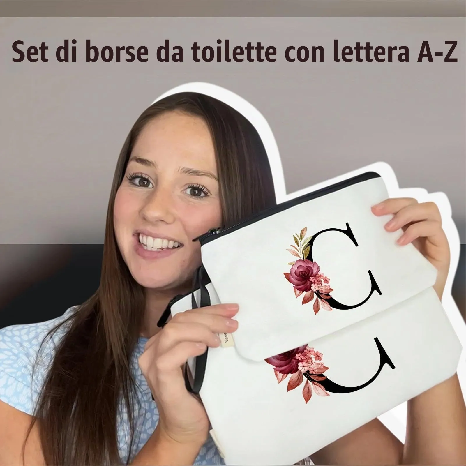 Vavabox Beauty Case con Iniziale Personalizzata C, Bianco, 2 Pezzi - immagine 2