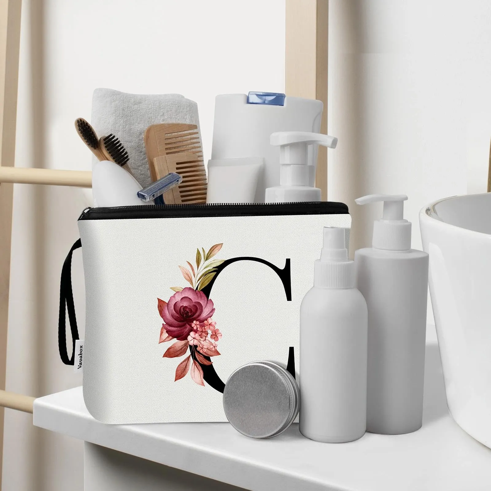 Vavabox Beauty Case con Iniziale Personalizzata C, Bianco, 2 Pezzi - immagine 5