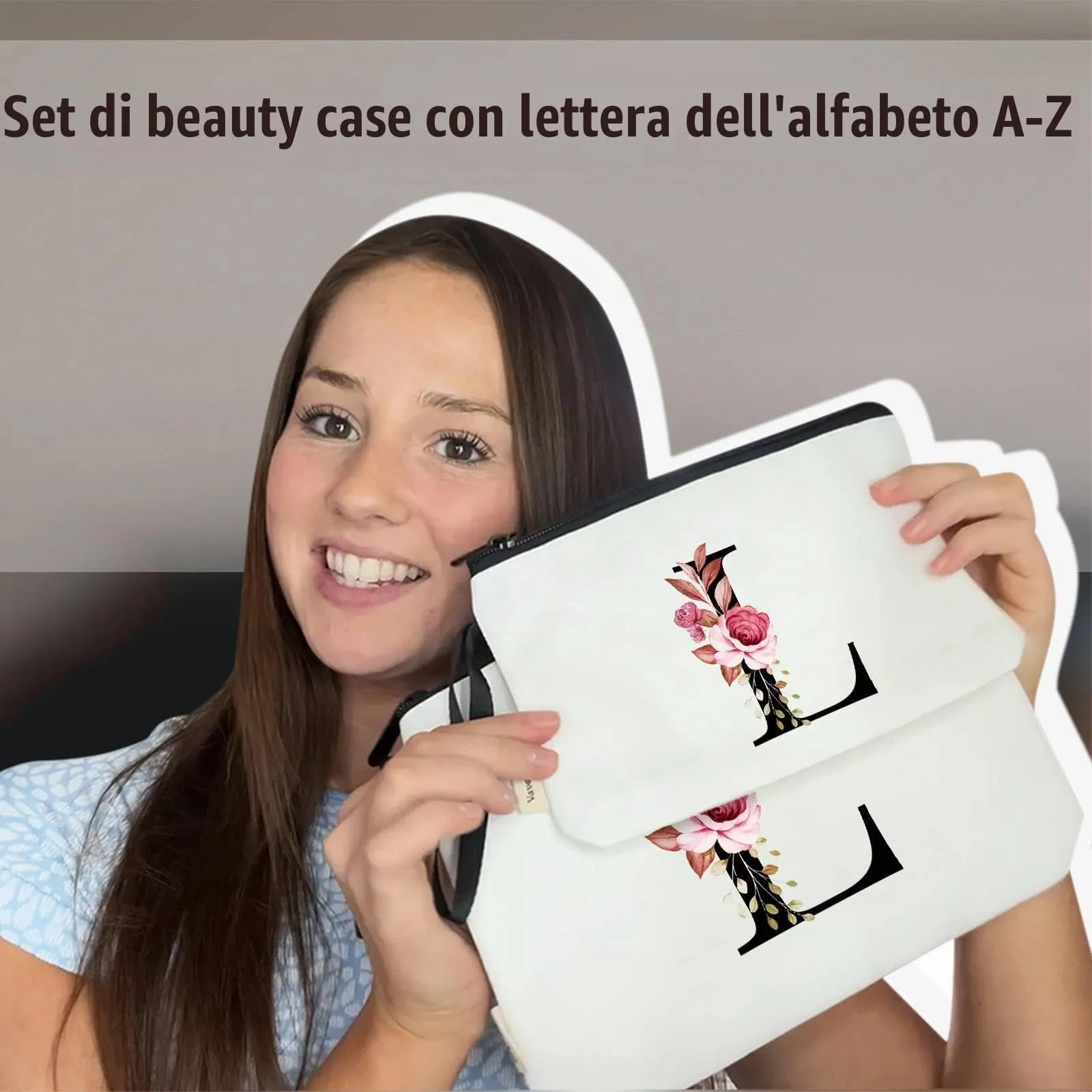 Vavabox Beauty Case con Iniziali Personalizzate, Bianco, 2 Pezzi (L) - immagine 2