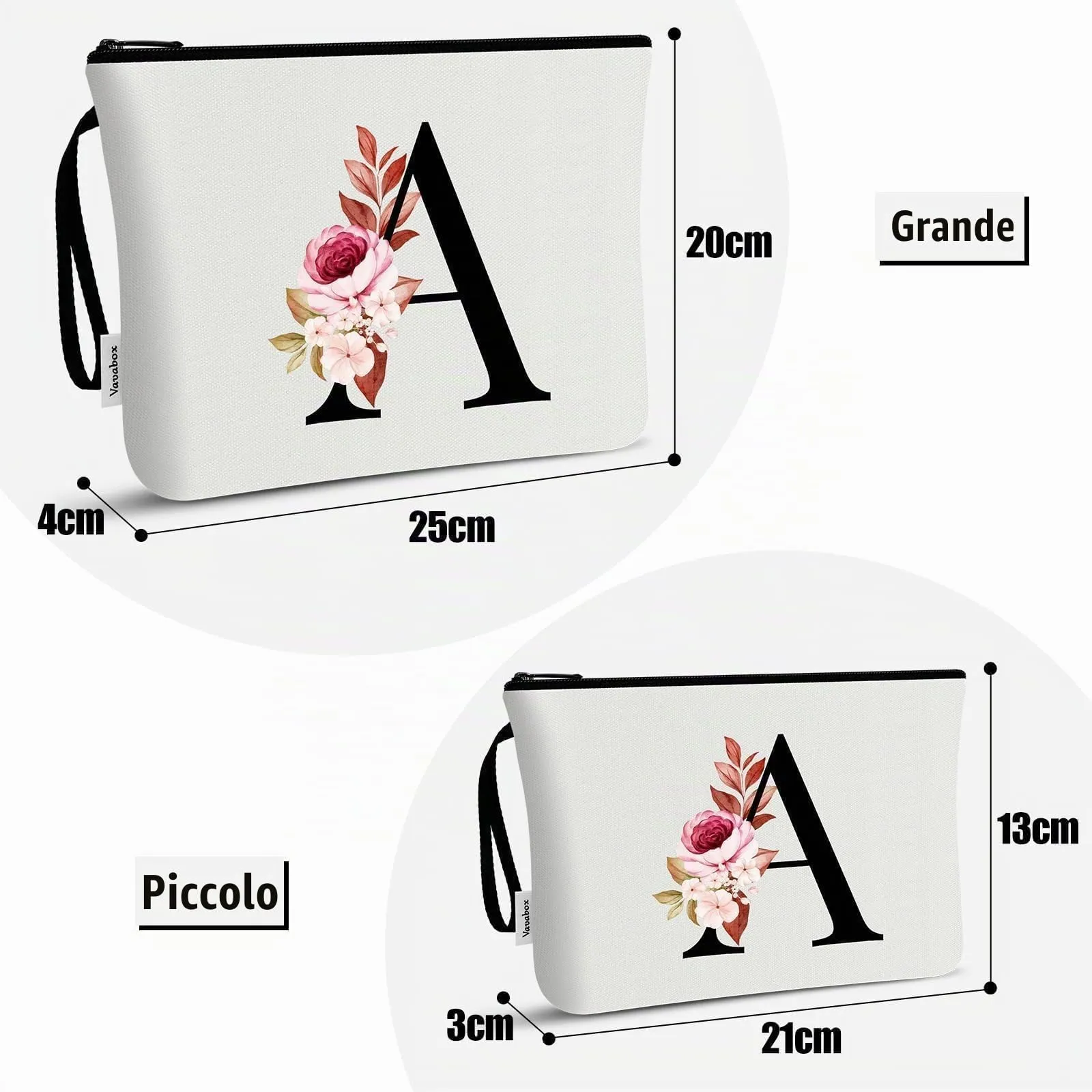 Vavabox Beauty Case con Iniziali Personalizzate (M, 02-Bianco 2 Pezzi) - immagine 3