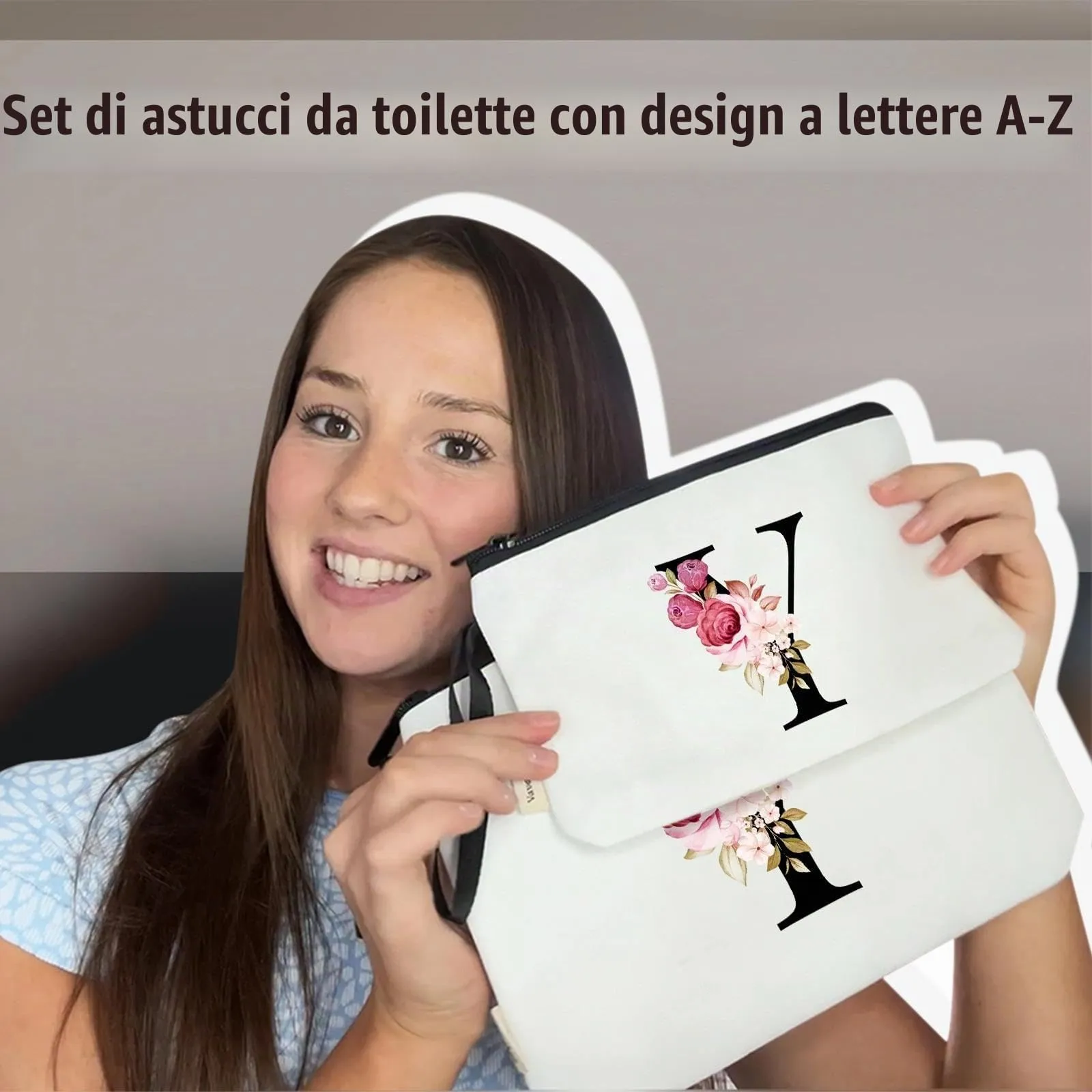 Vavabox Beauty Case con Iniziali Personalizzate (Y, 02-Bianco 2 Pezzi) - immagine 2