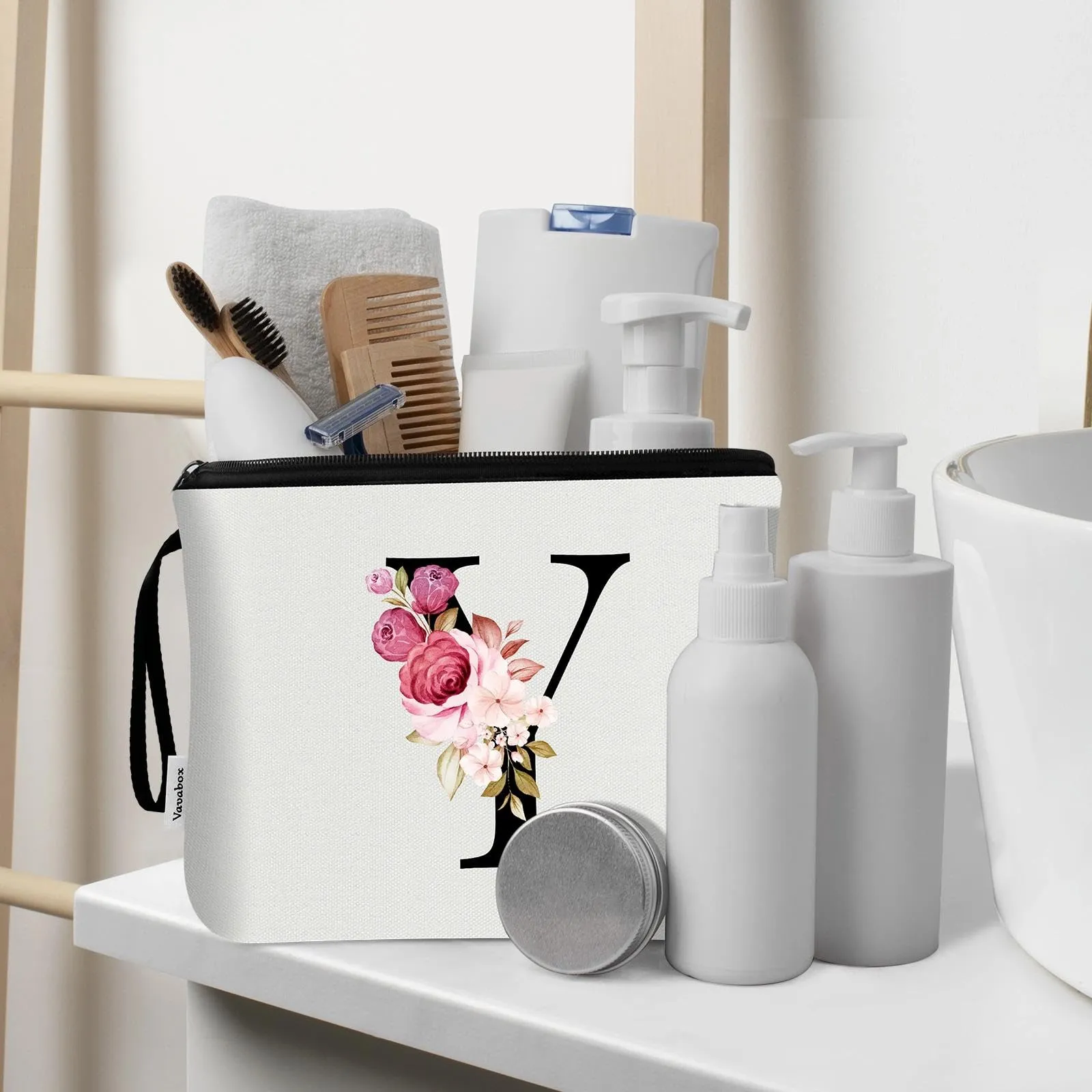 Vavabox Beauty Case con Iniziali Personalizzate (Y, 02-Bianco 2 Pezzi) - immagine 5