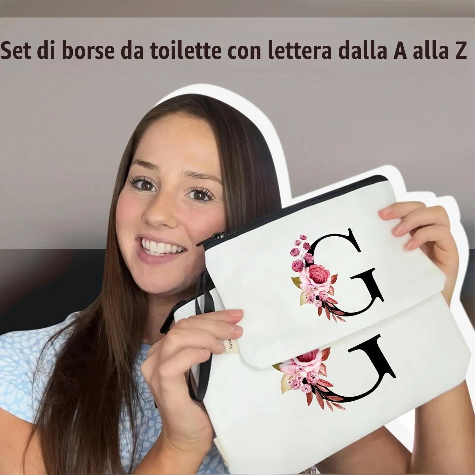 Vavabox Beauty Case con Iniziale Personalizzata G, Bianco, 2 Pezzi - immagine 2