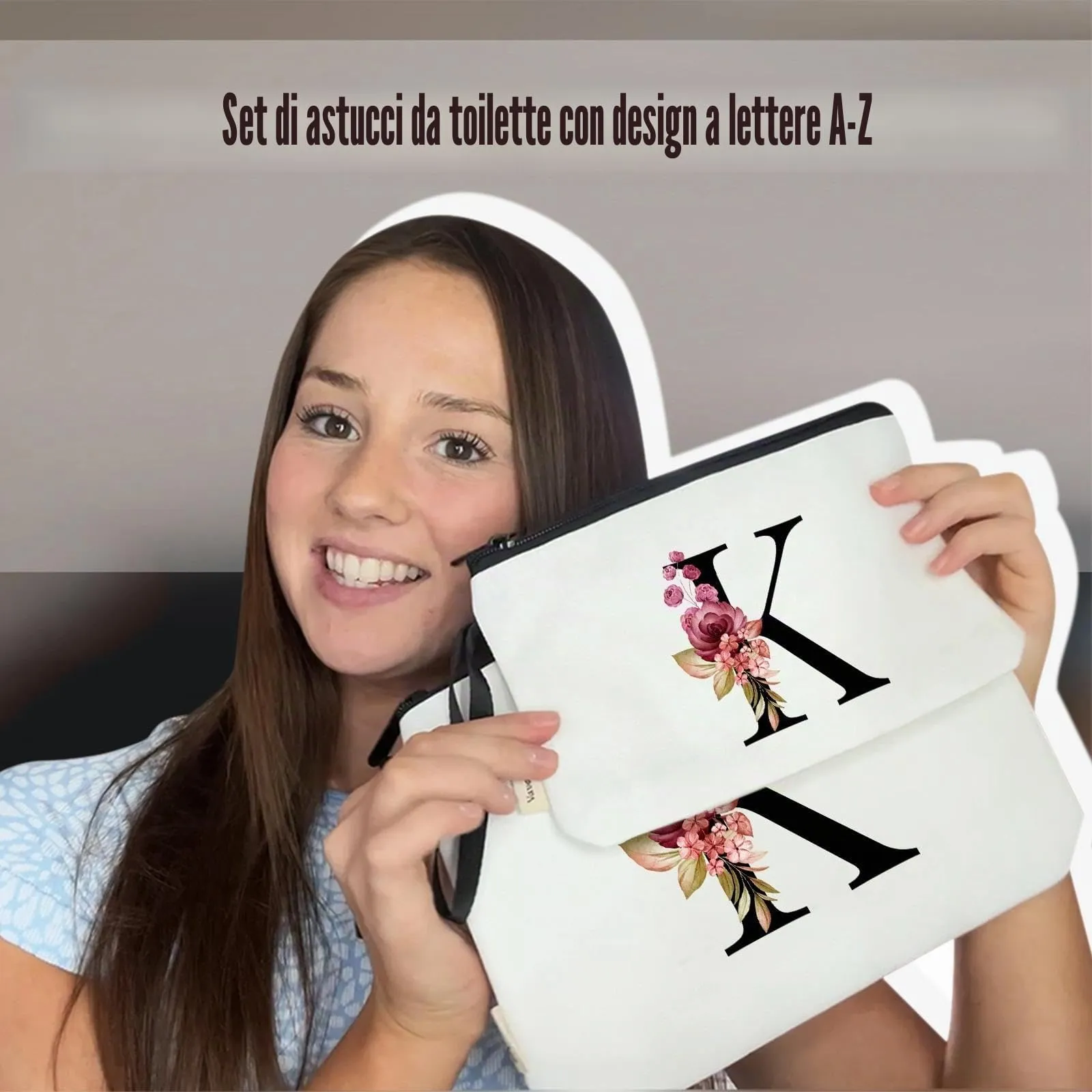 Vavabox Beauty Case con Iniziali Personalizzate (K, 02-Bianco 2 Pezzi) - immagine 3