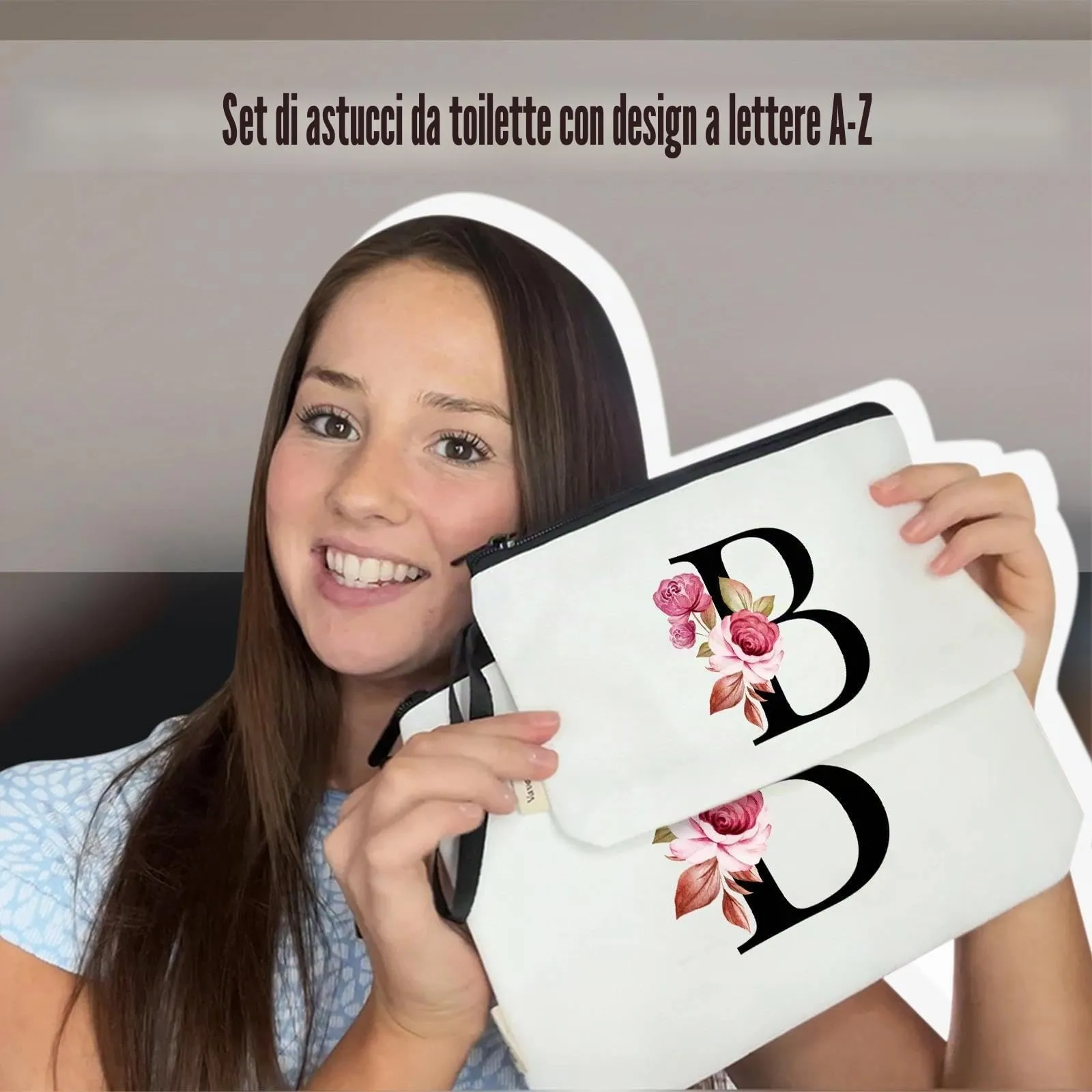 Vavabox Beauty Case con Iniziali Personalizzate (B, 02-Bianco, 2 Pezzi) - immagine 2