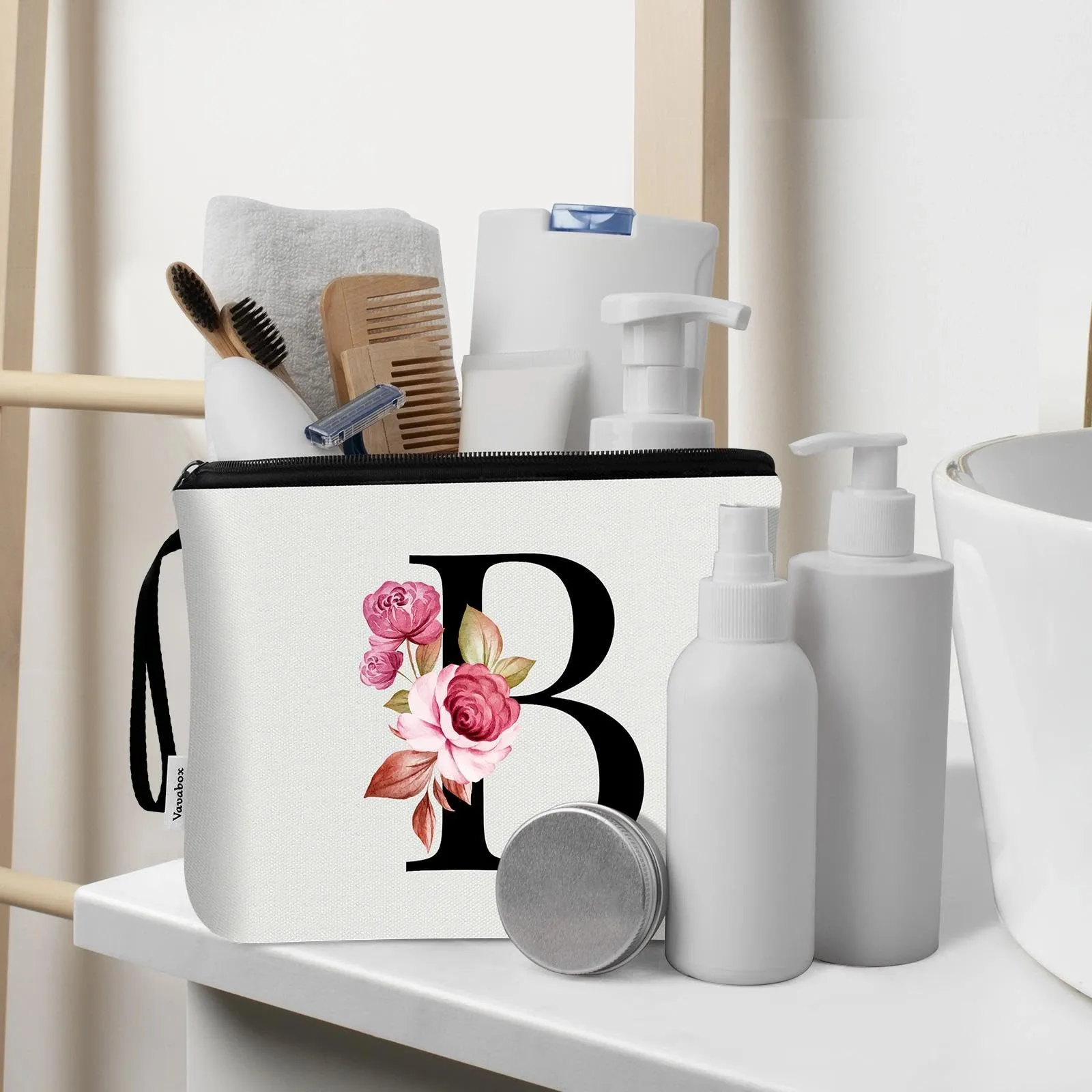 Vavabox Beauty Case con Iniziali Personalizzate (B, 02-Bianco, 2 Pezzi) - immagine 5