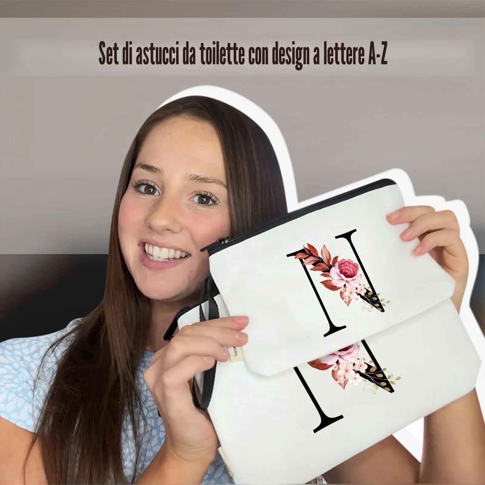 Vavabox Beauty Case con Iniziali Personalizzate (N, 02-Bianco 2 Pezzi) - immagine 2