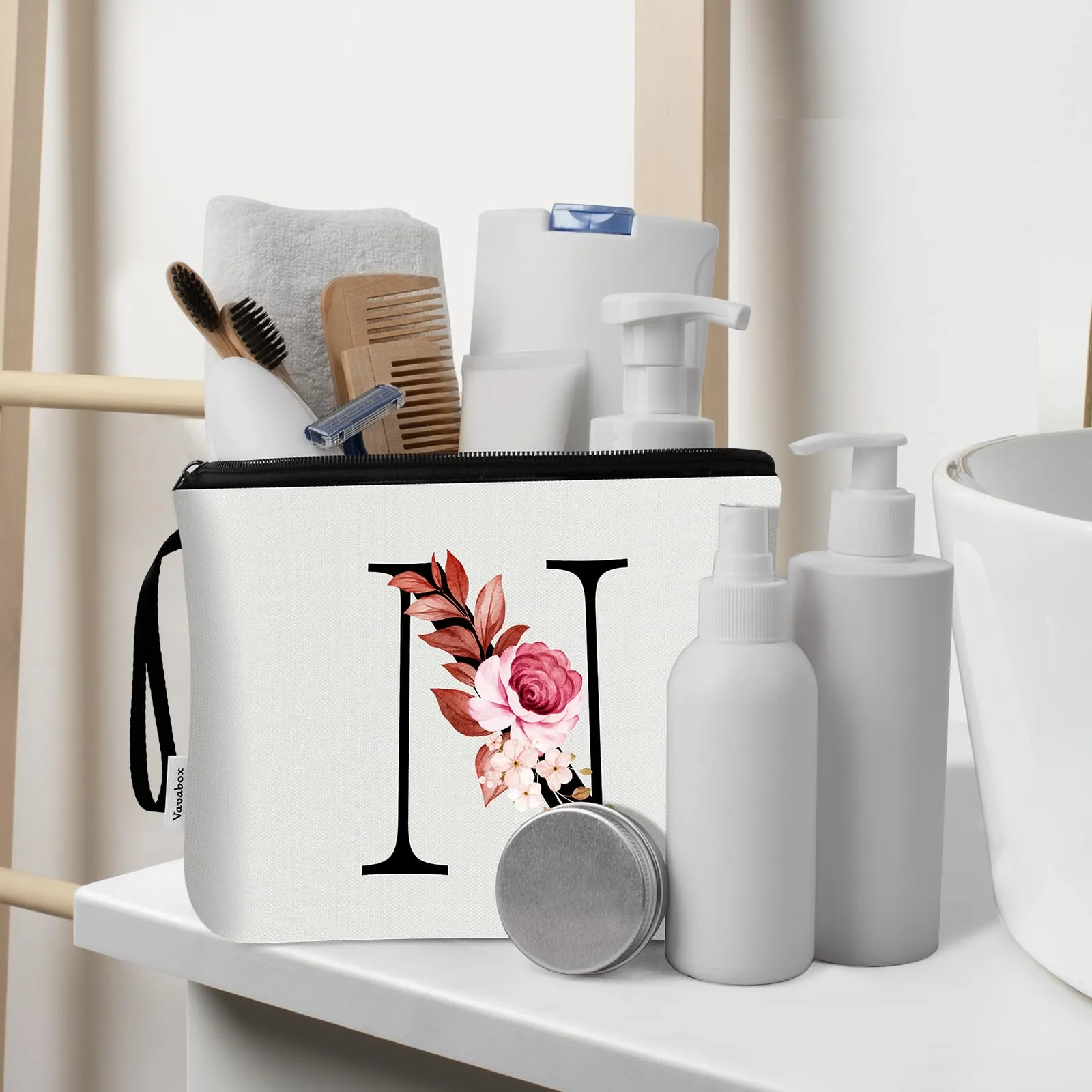 Vavabox Beauty Case con Iniziali Personalizzate (N, 02-Bianco 2 Pezzi) - immagine 6