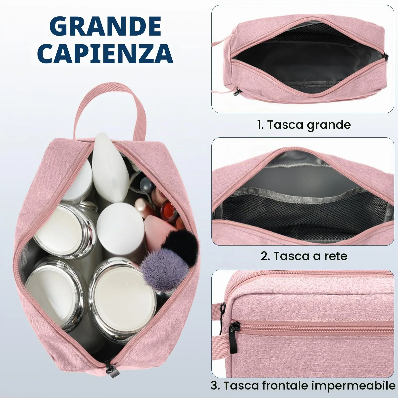 Aucuu Borsa da Toilette Grande Impermeabile per Uomo e Donna, Beauty Case da Viaggio per Barba e Accessori - immagine 3