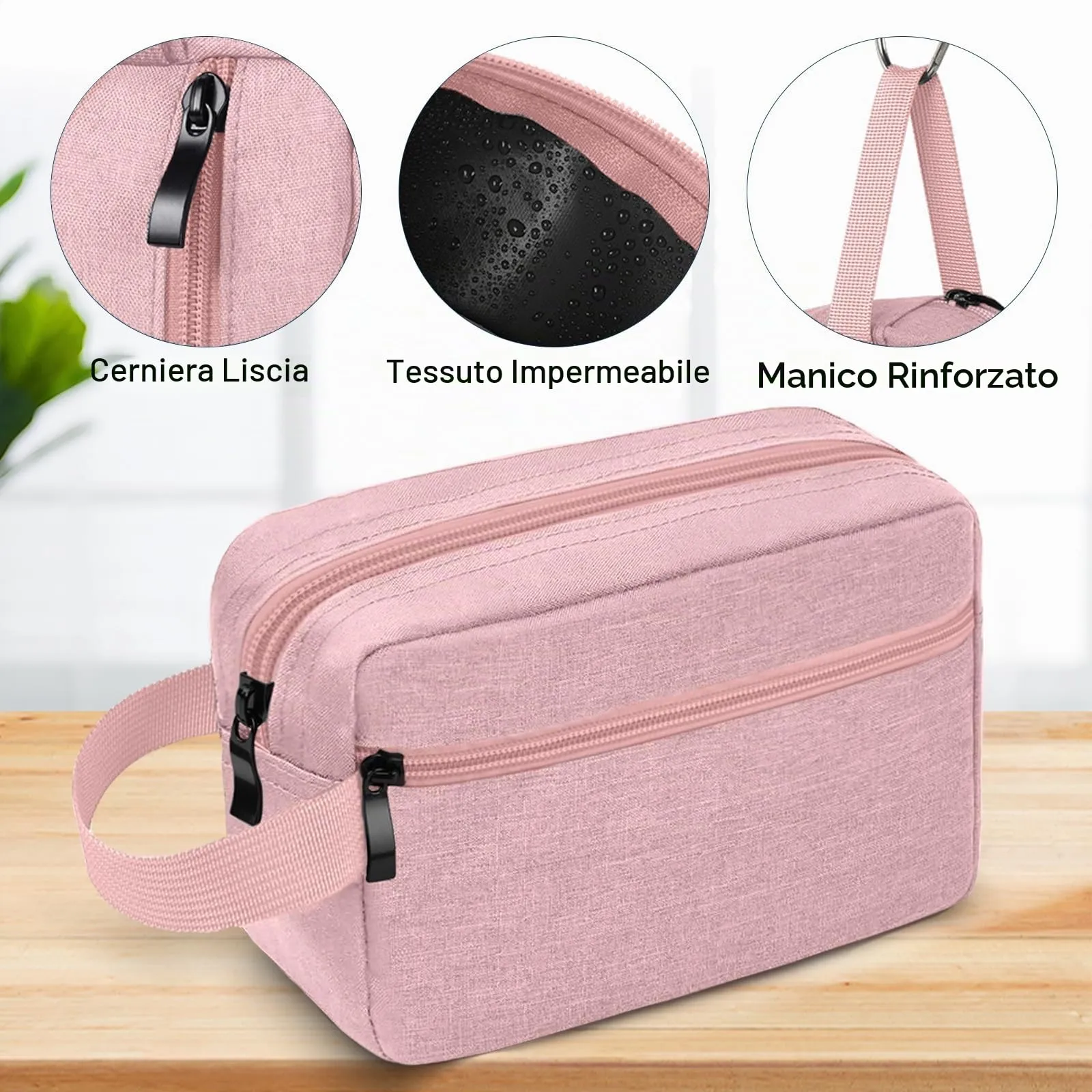 Aucuu Borsa da Toilette Grande Impermeabile per Uomo e Donna, Beauty Case da Viaggio per Barba e Accessori - immagine 4