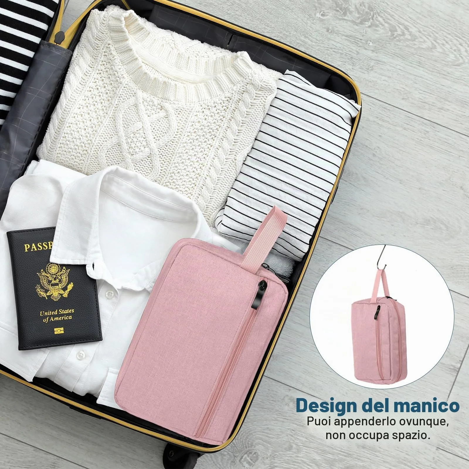 Aucuu Borsa da Toilette Grande Impermeabile per Uomo e Donna, Beauty Case da Viaggio per Barba e Accessori - immagine 6