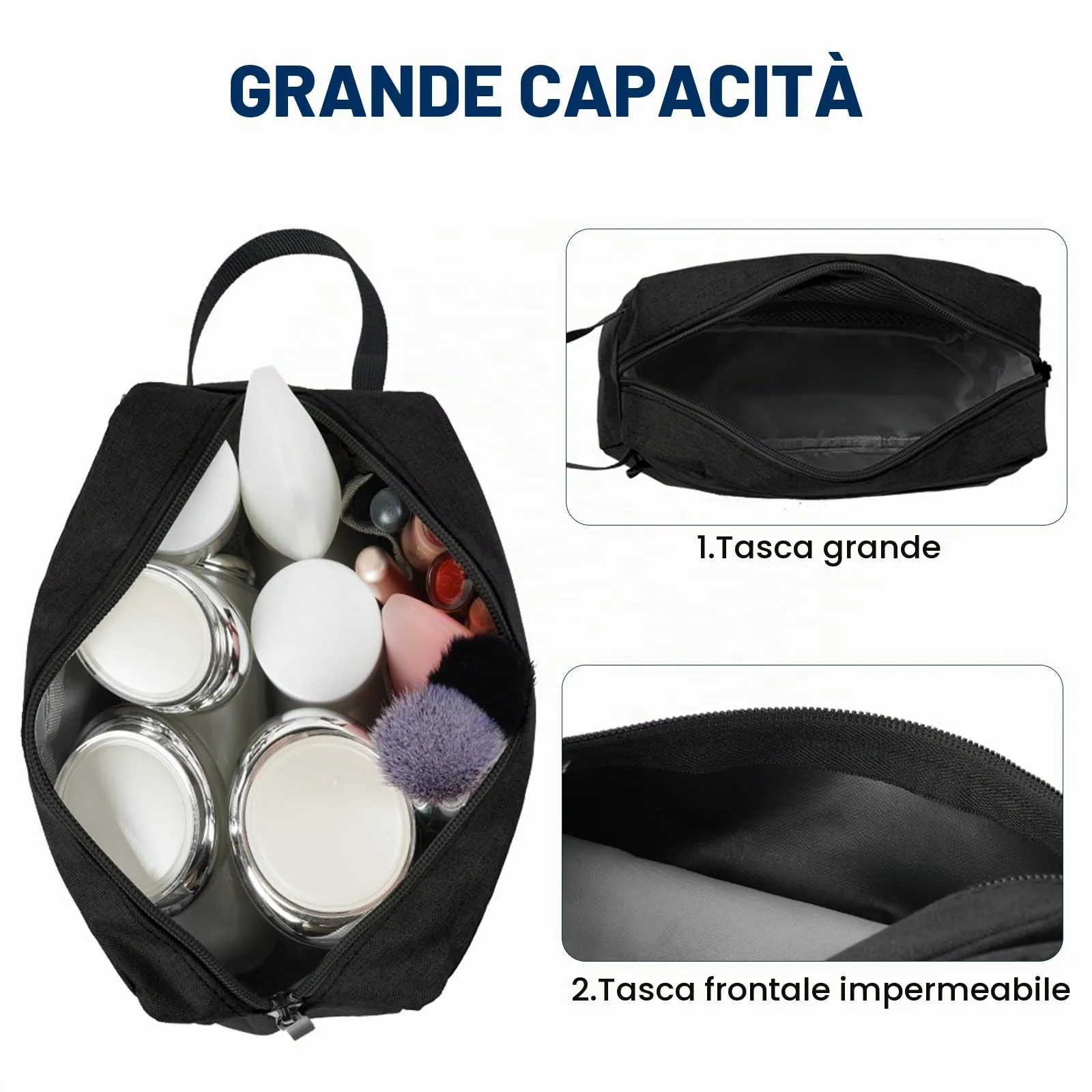 Aucuu Borsa da Toilette Impermeabile per Uomo e Donna, Beauty Case da Viaggio, Trousse per Barba e Kit Doppio - immagine 3
