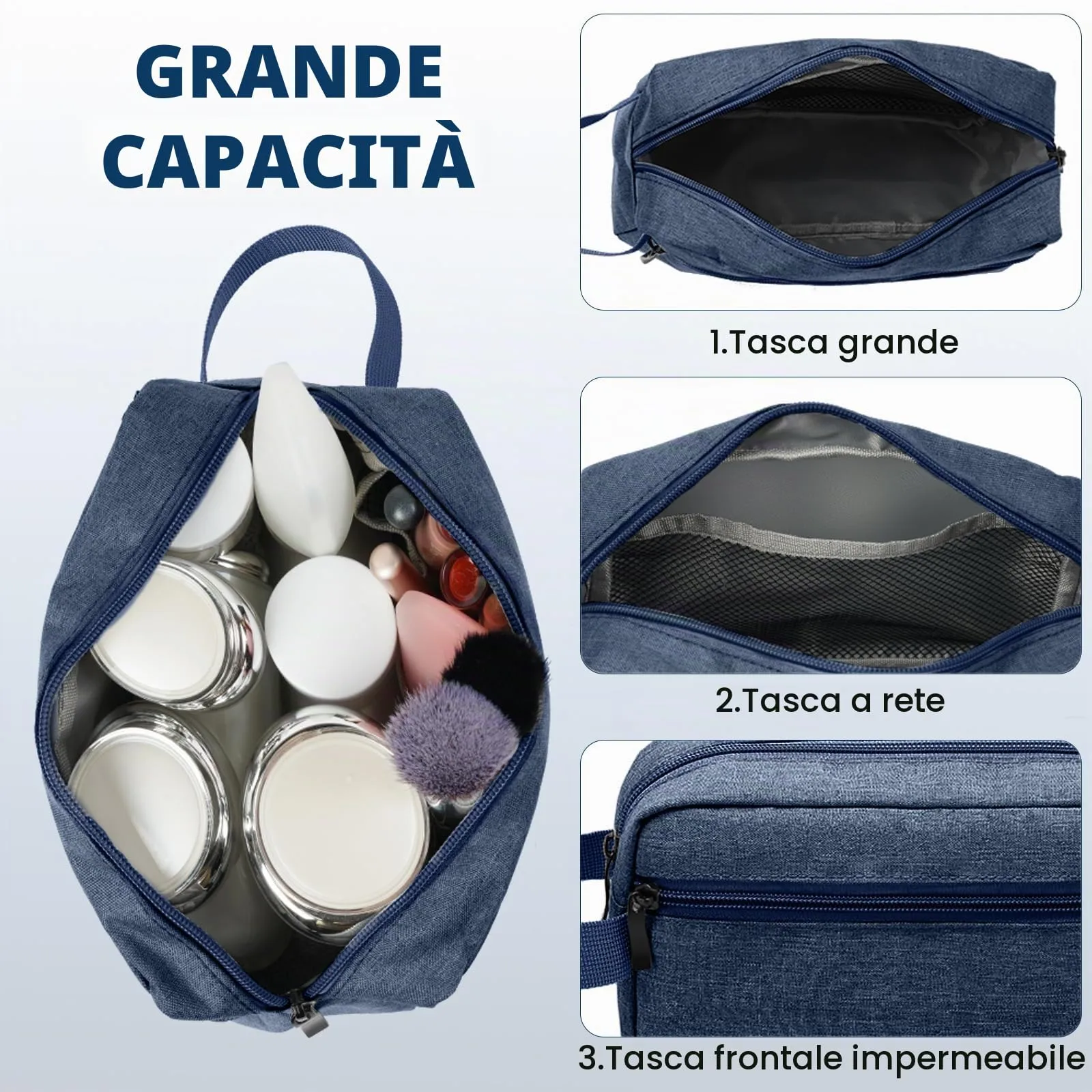 Aucuu Borsa da Toilette Grande per Uomo e Donna, Beauty Case da Viaggio Resistente all'Acqua, Trousse per Barba e Kit Doppio - immagine 3