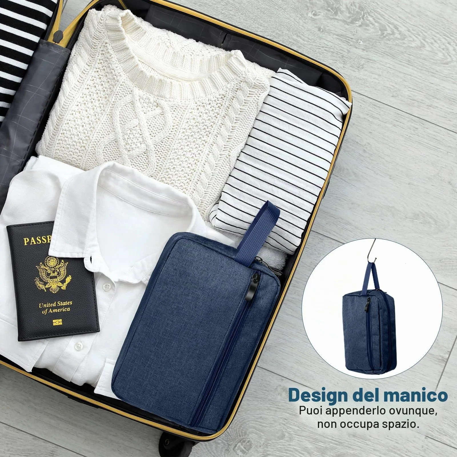 Aucuu Borsa da Toilette Grande per Uomo e Donna, Beauty Case da Viaggio Resistente all'Acqua, Trousse per Barba e Kit Doppio - immagine 6