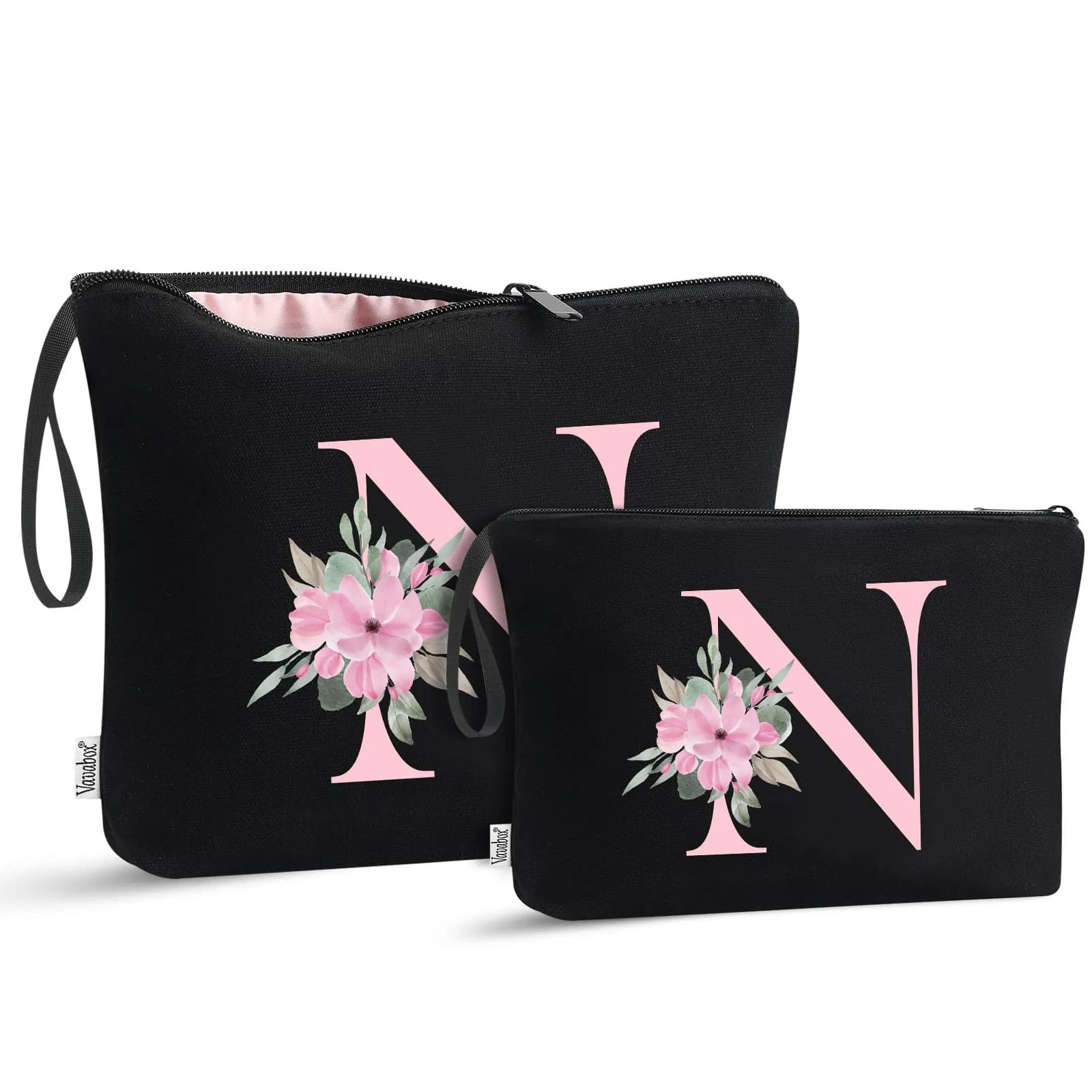 Vavabox Beauty Case con Iniziali Personalizzate (N, 03-Nero 2 Pezzi) - immagine 1
