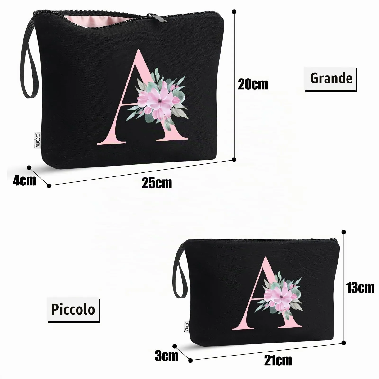 Vavabox Beauty Case con Iniziali Personalizzate (N, 03-Nero 2 Pezzi) - immagine 2