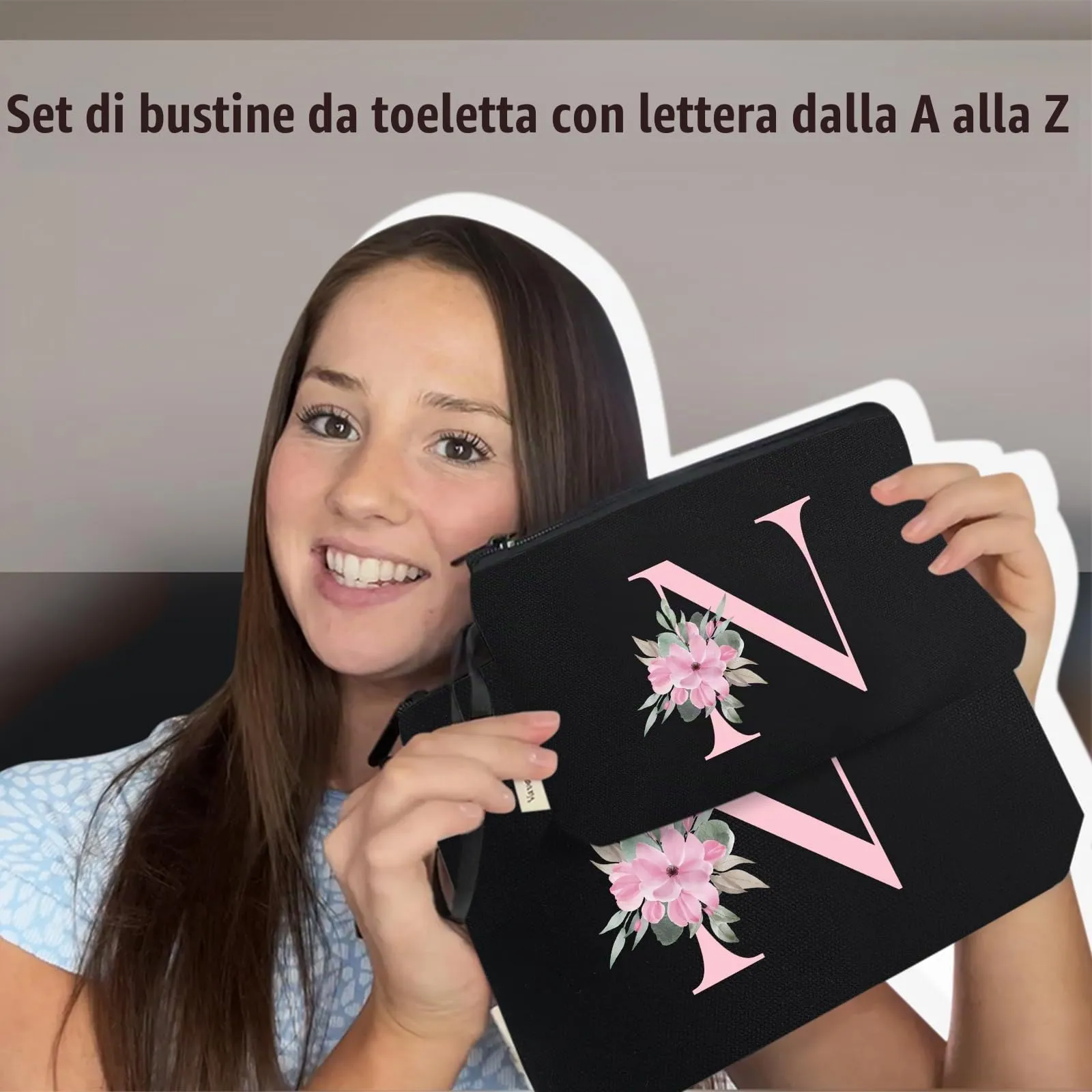 Vavabox Beauty Case con Iniziali Personalizzate (N, 03-Nero 2 Pezzi) - immagine 6