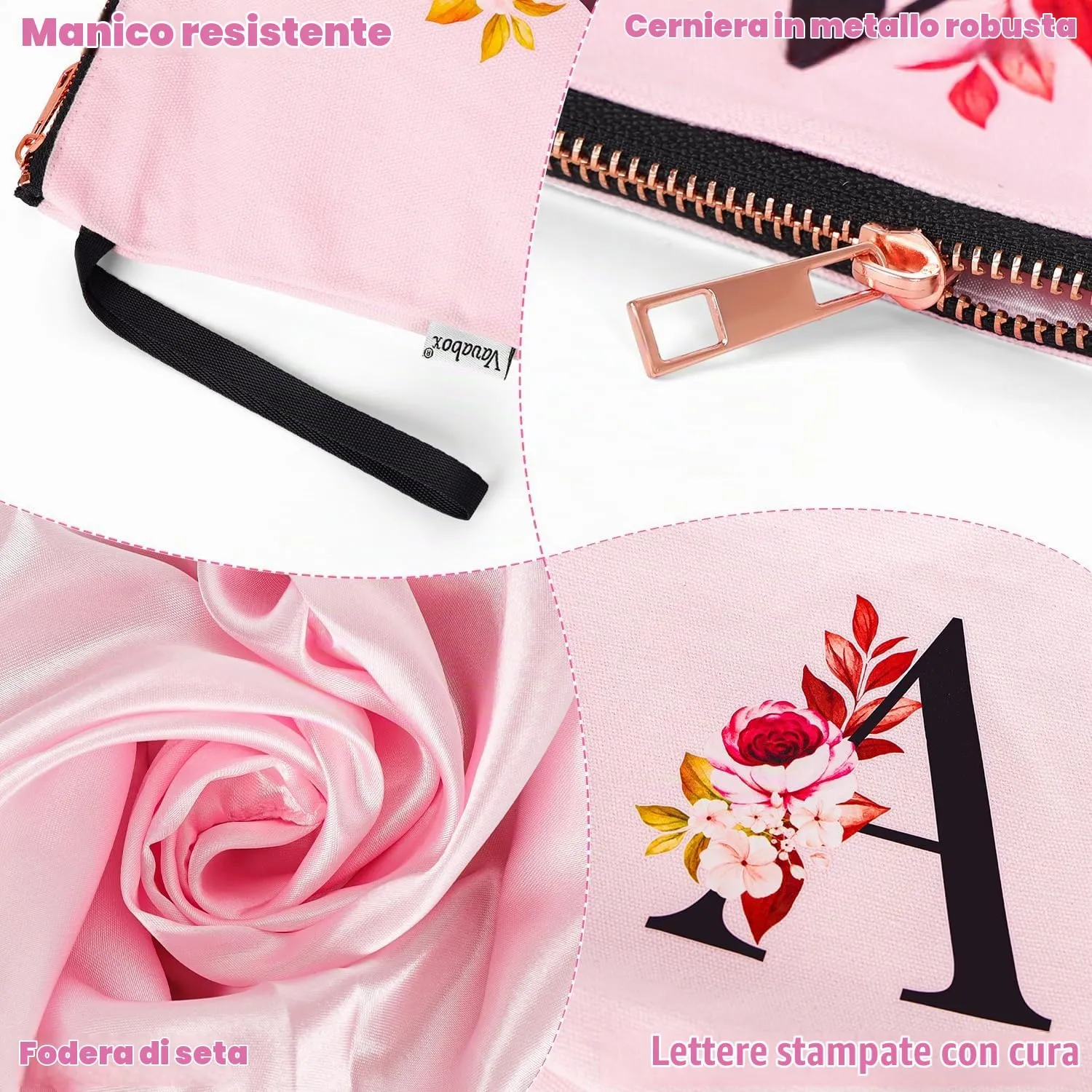 Vavabox Beauty Case con Iniziali Personalizzate, L, Rosa - immagine 3