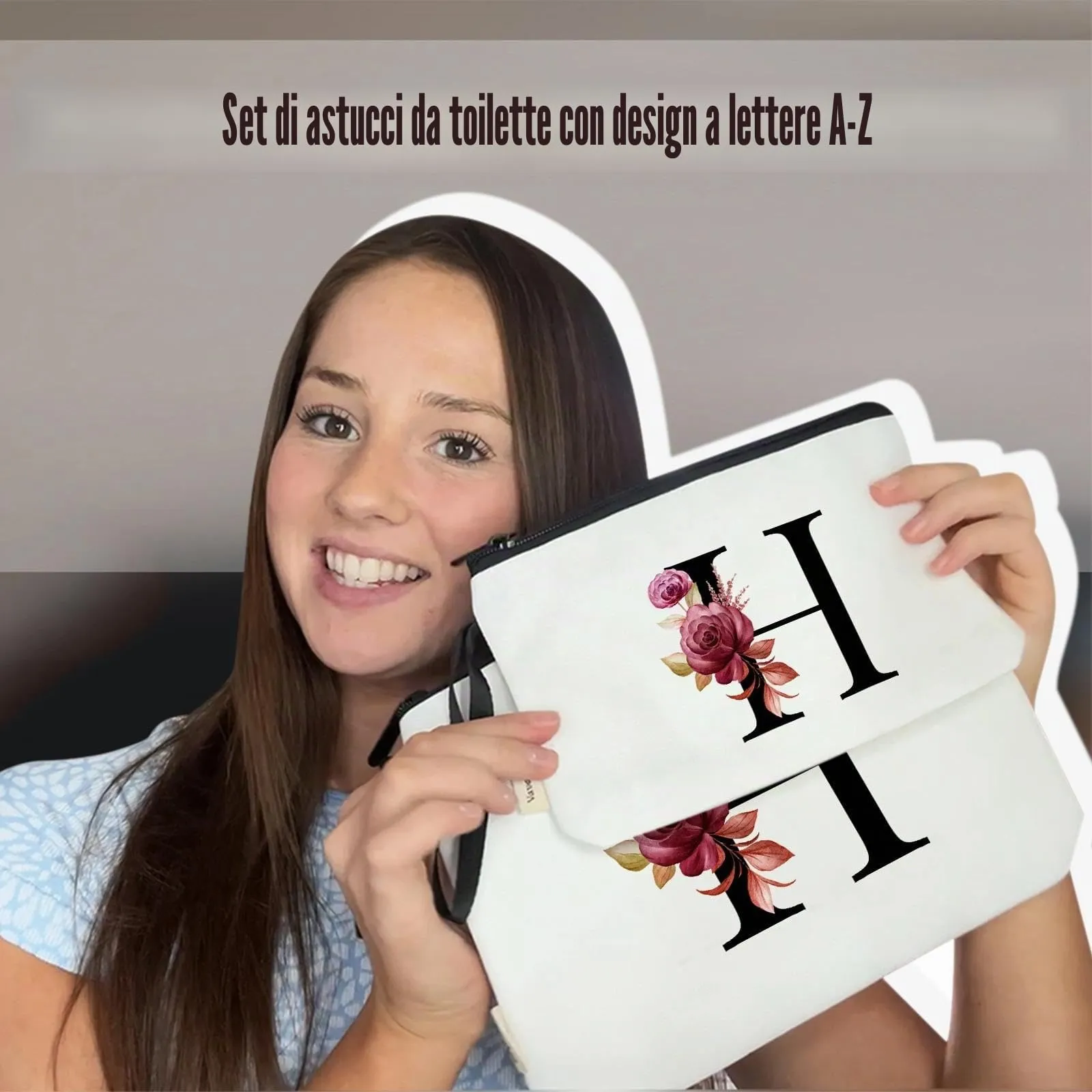Vavabox Beauty Case con Iniziali Personalizzate (H, 02-Bianco 2 Pezzi) - immagine 3