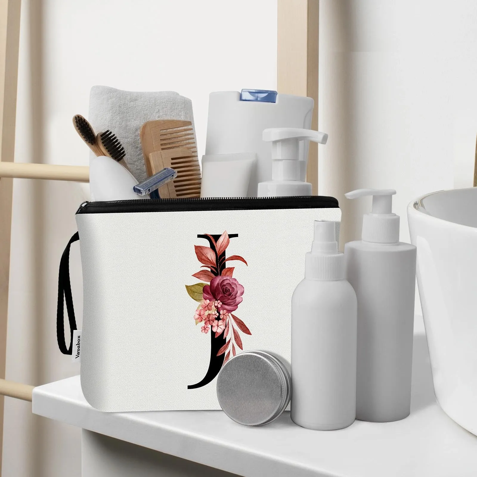 Vavabox Beauty Case con Iniziali Personalizzate (J, 02-Bianco 2 Pezzi) - immagine 5