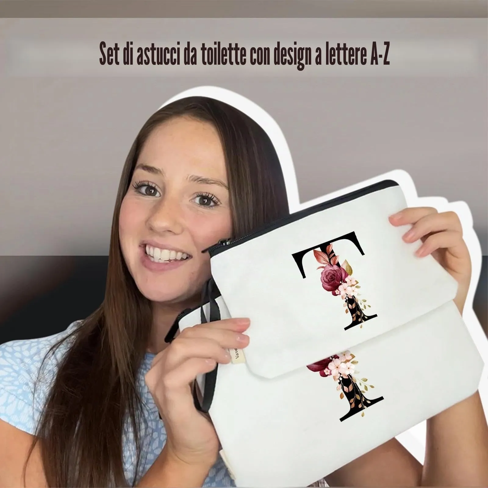 Vavabox Beauty Case con Iniziali Personalizzate T, Bianco 2 Pezzi - immagine 2