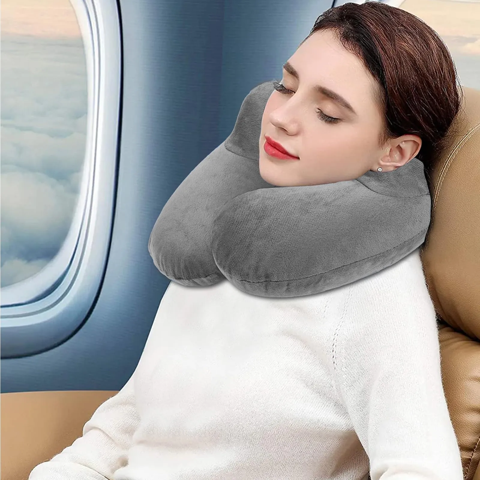 AiQInu Cuscino da Viaggio Gonfiabile per Collo con Federa Lavabile, Tappi per le Orecchie, Maschera e Borsa per Trasporto - immagine 8
