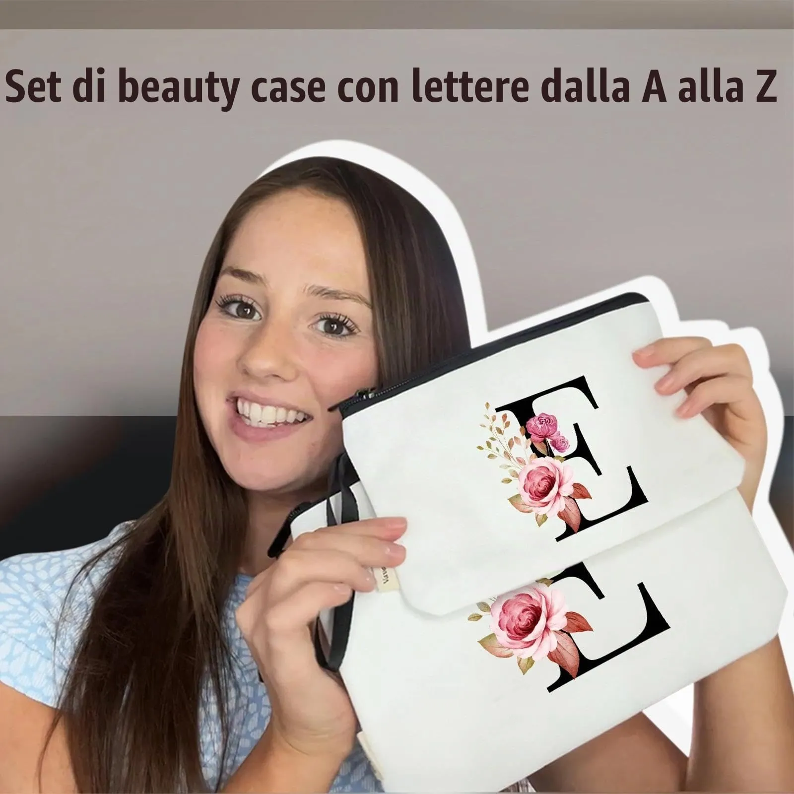 Vavabox Beauty Case con Iniziali Personalizzate (E, 02-Bianco 2 Pezzi) - immagine 2