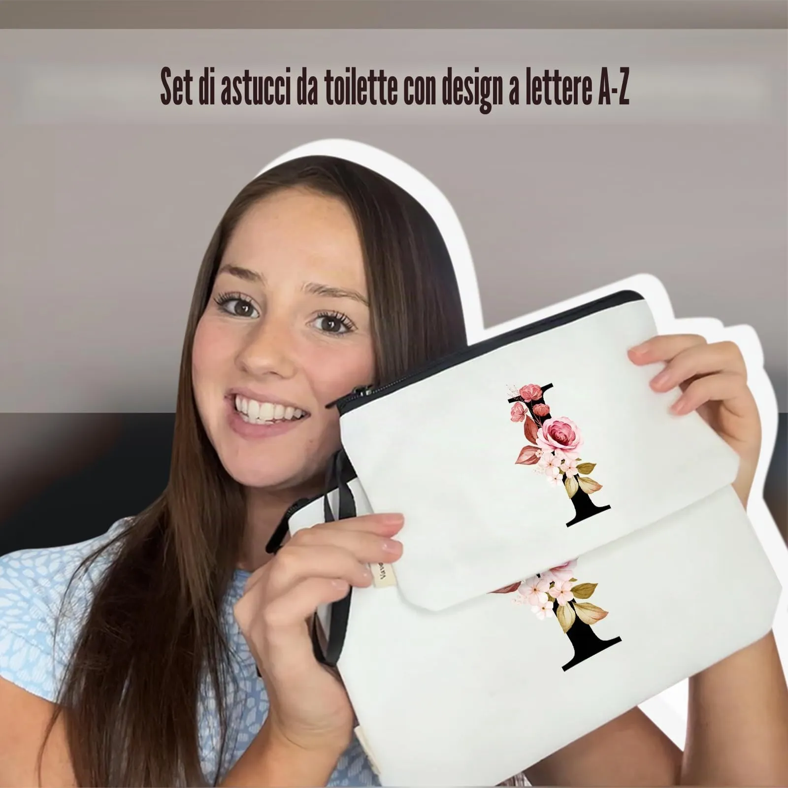 Vavabox Beauty Case con Iniziali Personalizzate (I, 02-Bianco 2 Pezzi) - immagine 6