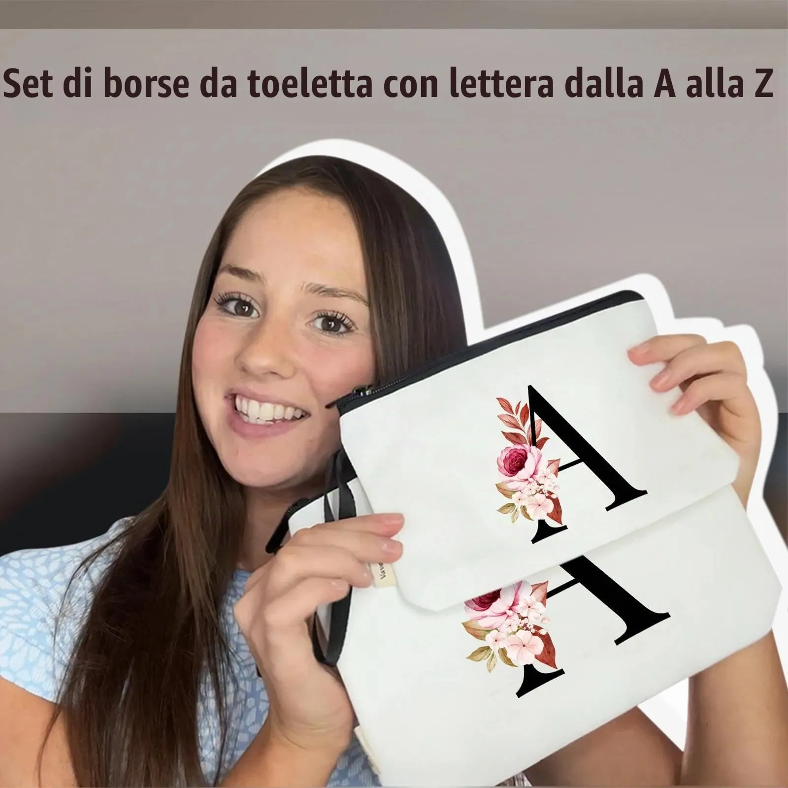 Vavabox Beauty Case con Iniziali Personalizzate (A, 02-Bianco 2 Pezzi) - immagine 2