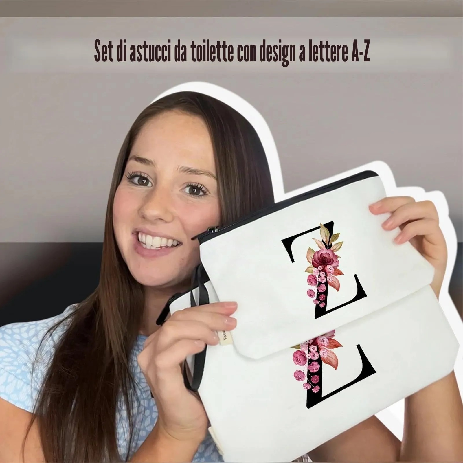 Vavabox Beauty Case con Iniziali Personalizzate (Z, 02-Bianco 2 Pezzi) - immagine 2