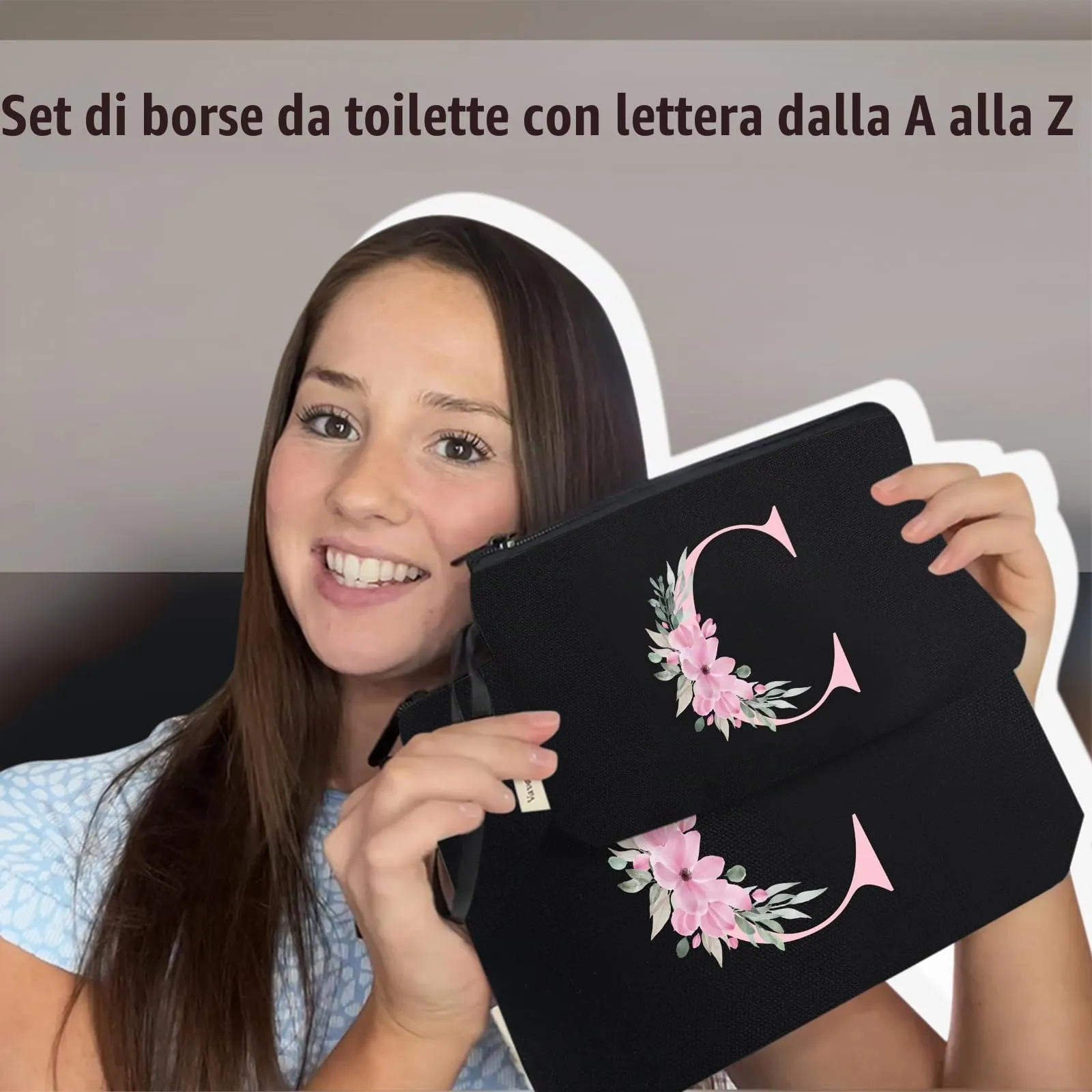 Vavabox Beauty Case con Iniziali Personalizzate (C, 03-Nero 2 Pezzi) - immagine 6